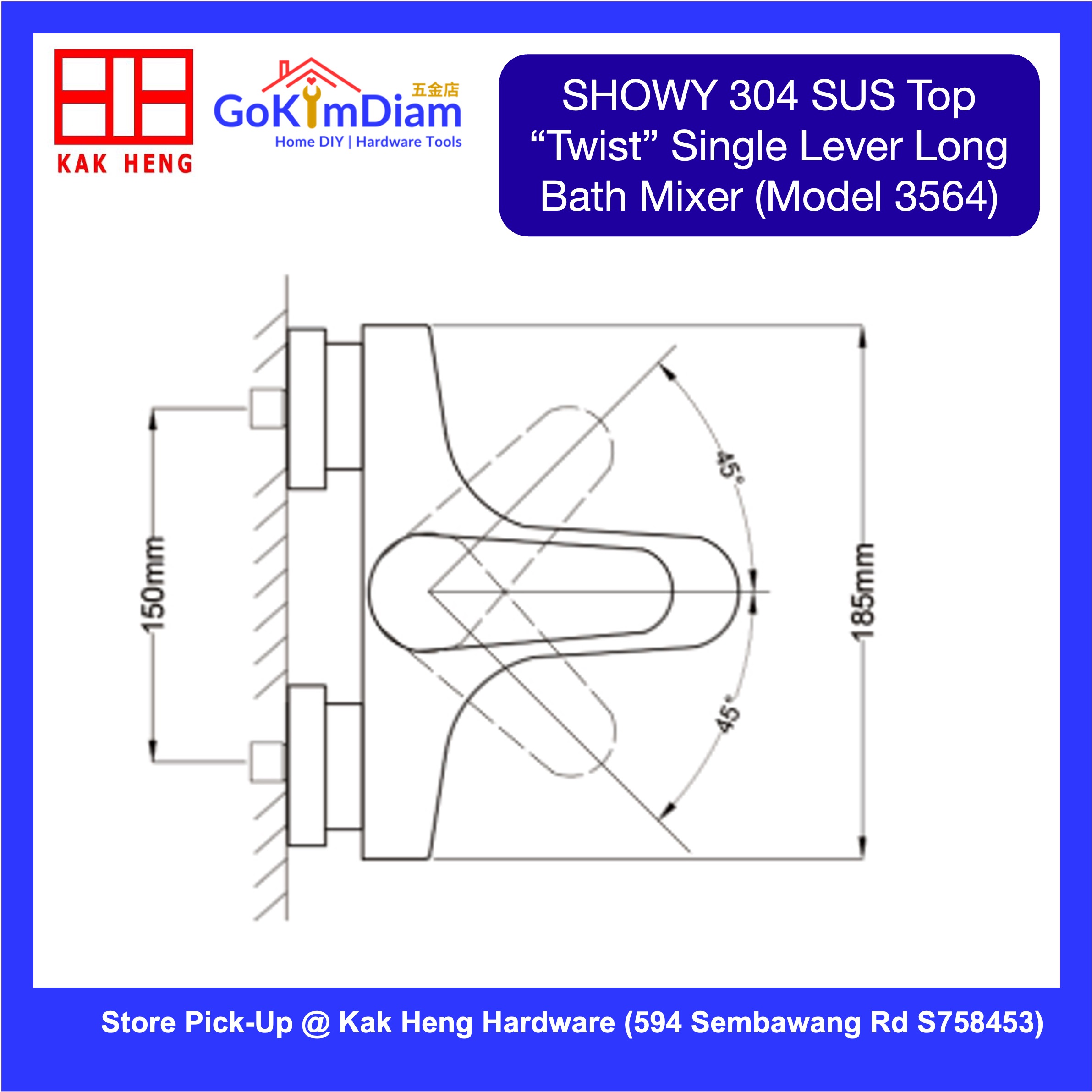 Showy 3564 Hot & Cold Shower Mixer Tap in 304 SUS