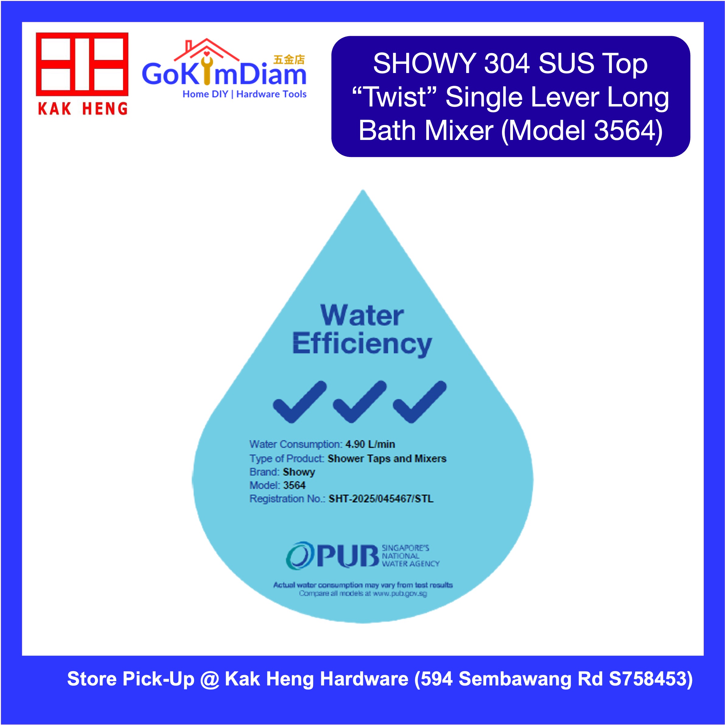 Showy 3564 Hot & Cold Shower Mixer Tap in 304 SUS