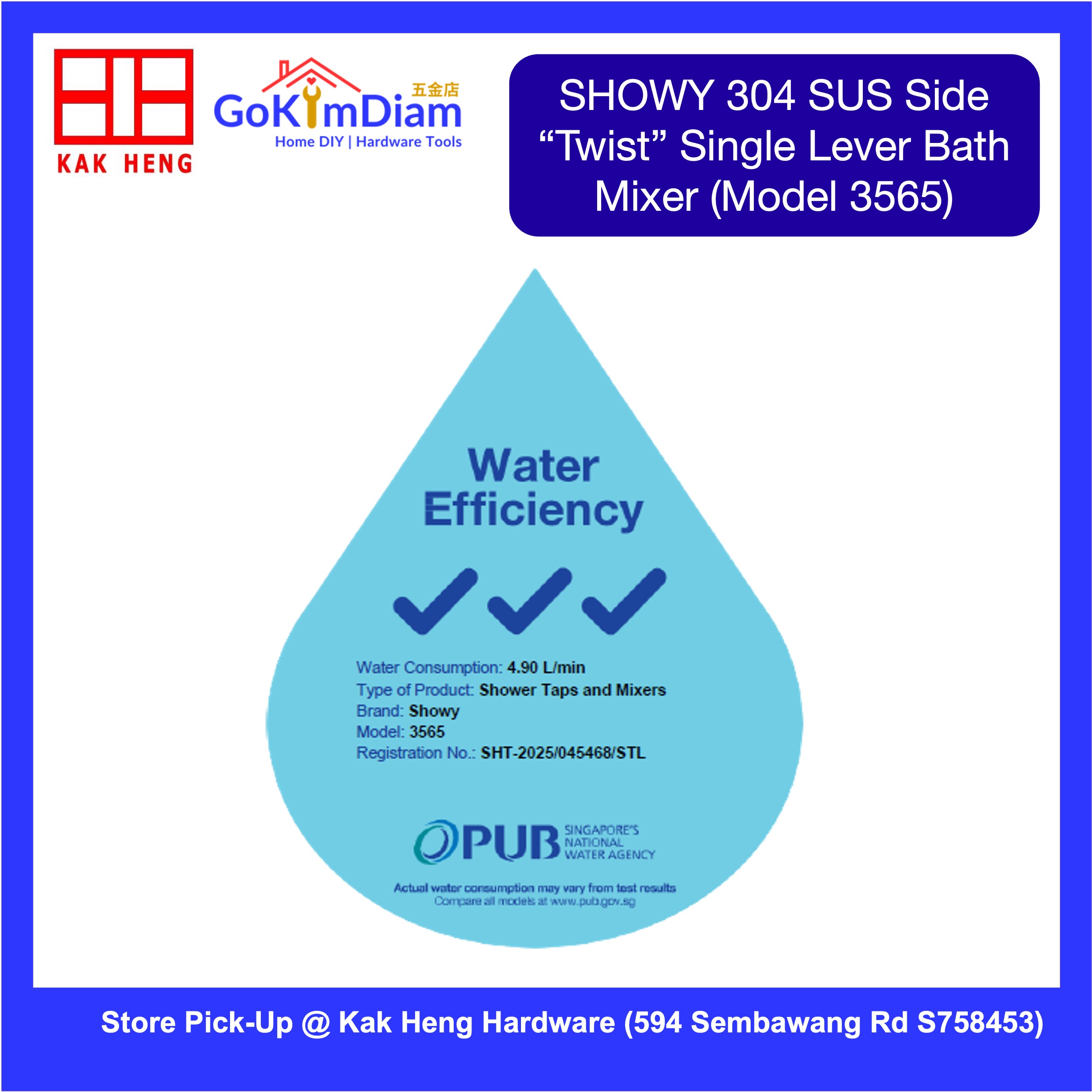 Showy 3565 Shower Mixer Tap in 304 Stainless Steel 
