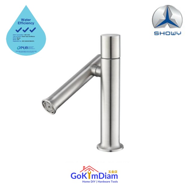 Showy 3783 Stainless Steel Basin Mixer with Vertical Swivel Spout (Satin)