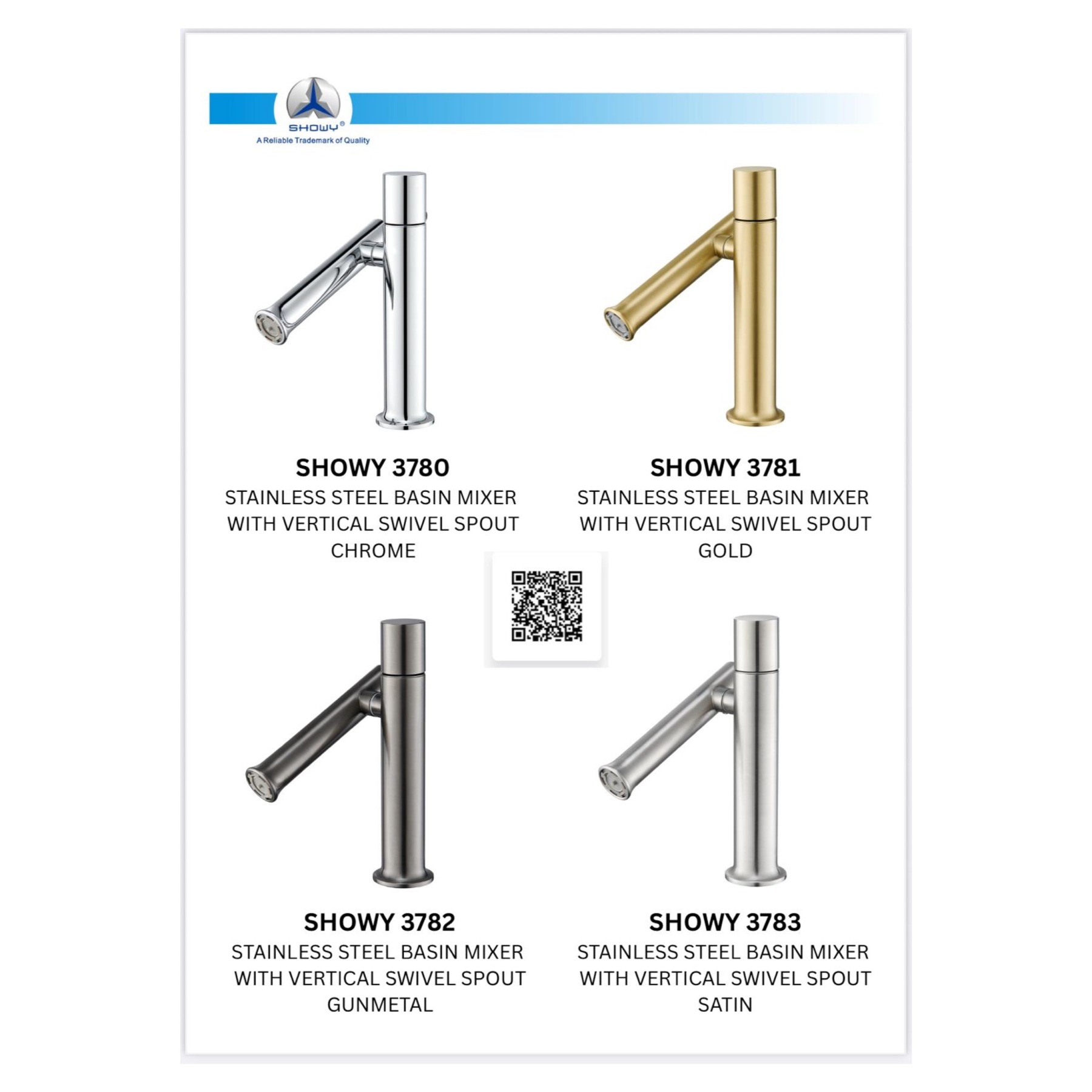 Showy 3780 Stainless Steel Basin Mixer with Vertical Swivel Spout (Chrome)