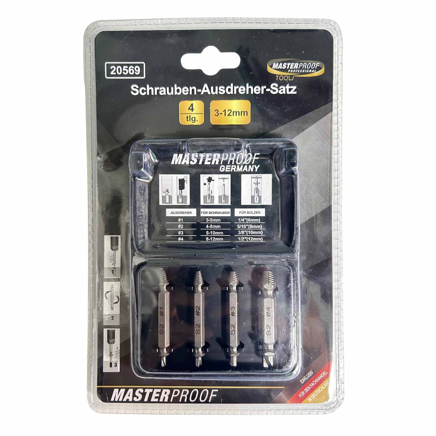 MASTERPROOF Pro-X Screw Extractor Set (4Pcs) German Brand-GoKimDiam Hardware Shop Shop online for all your hardware needs at GoKimDiam Hardware Shop (by Kak Heng Hardware)! From wide range of hardware tools, premium paint supplies to essential tools for home DIY projects. Enjoy free islandwide delivery with min. $120 online order to Orchard, Tuas, Jurong, Punggol, Bedok, Sengkang, Hougang, Bukit Timah, Bukit Panjang, Bukit Batok etc. Shop with us today! Or, visit our Hardware Shop in Sembawang!