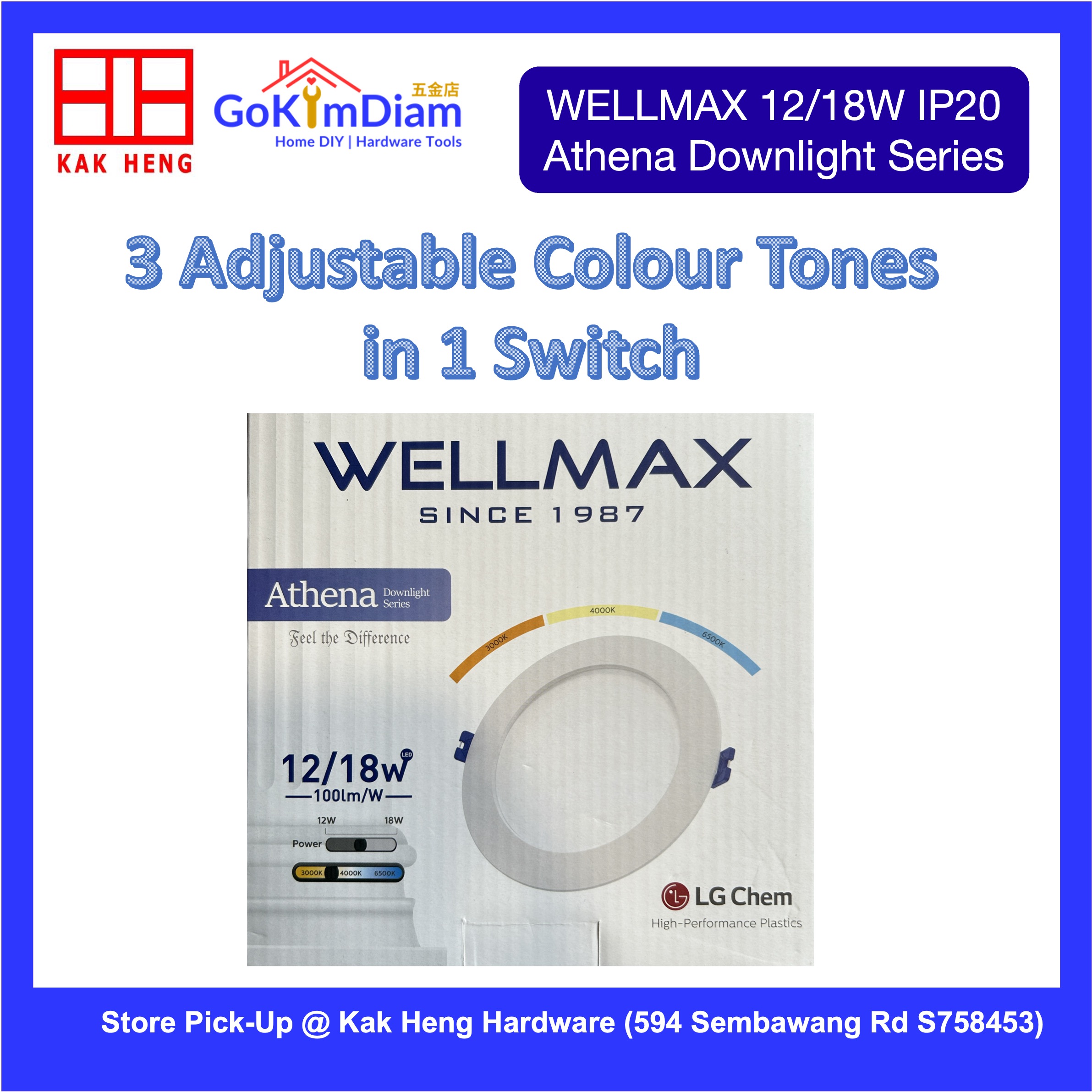 WELLMAX Athena Dual-Wattage 12W/18W LED Downlight - 3 CCT Color Tones, 100lm/W, IP20