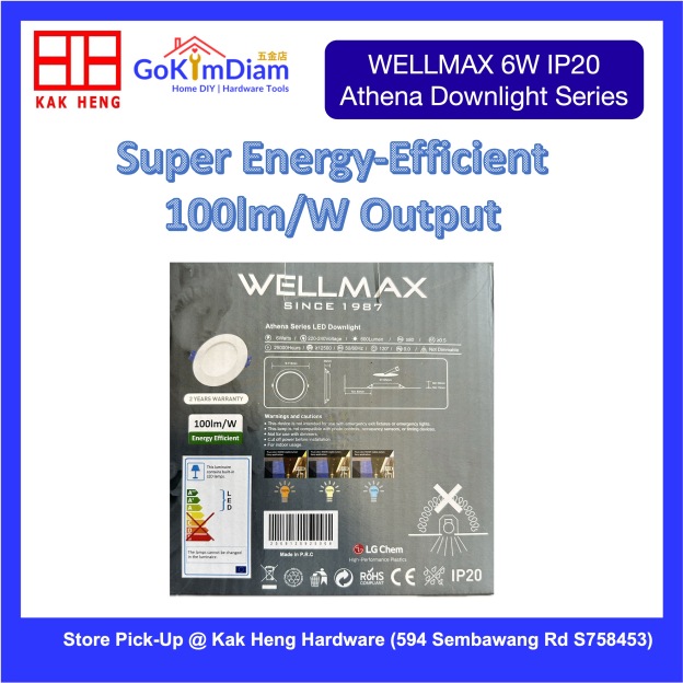 WELLMAX Athena 6W IP20 Recessed LED Downlight - 3 CCT Color Tones 100lm/W Indoor Ceiling Light