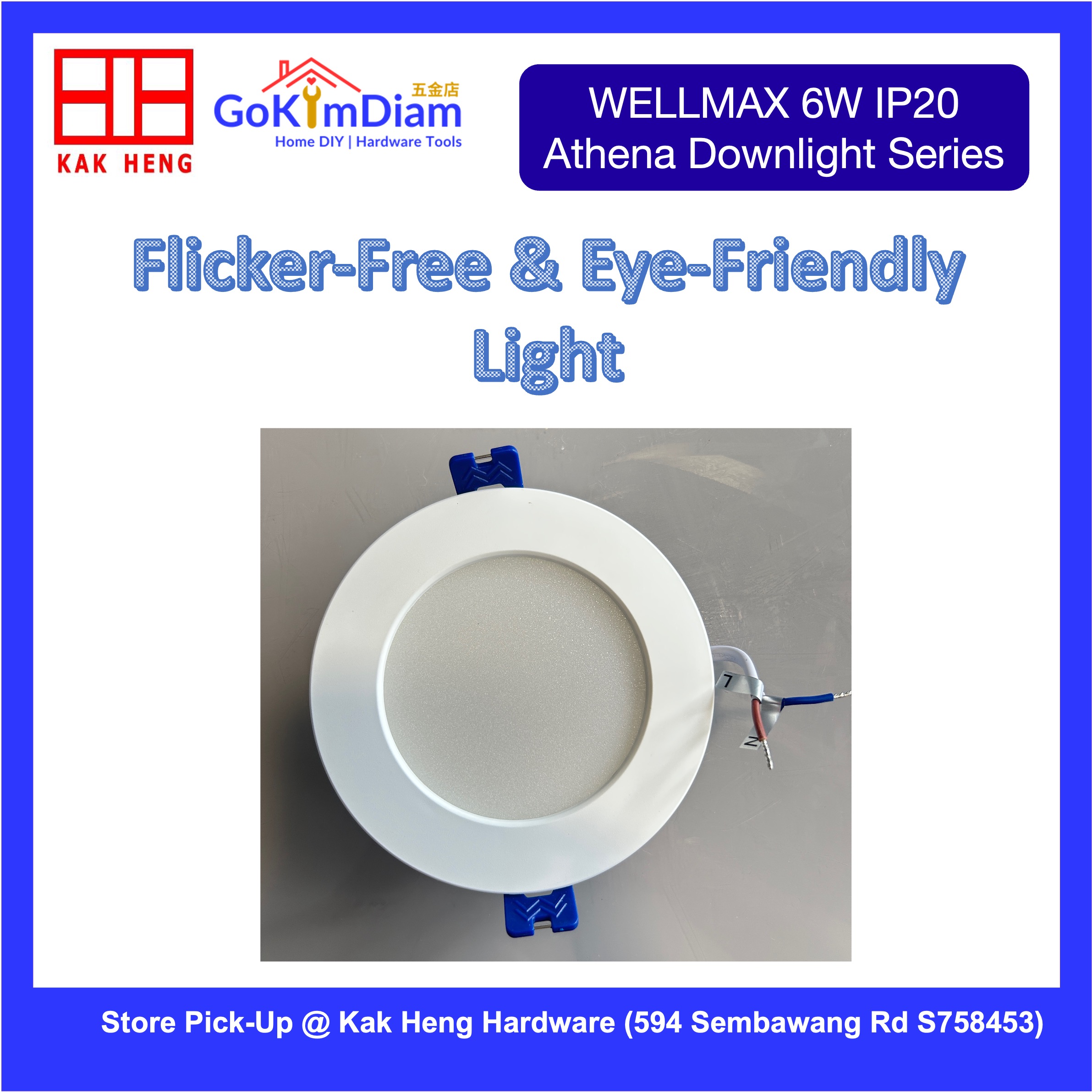 WELLMAX Athena 6W IP20 Recessed LED Downlight - 3 CCT Color Tones 100lm/W Indoor Ceiling Light