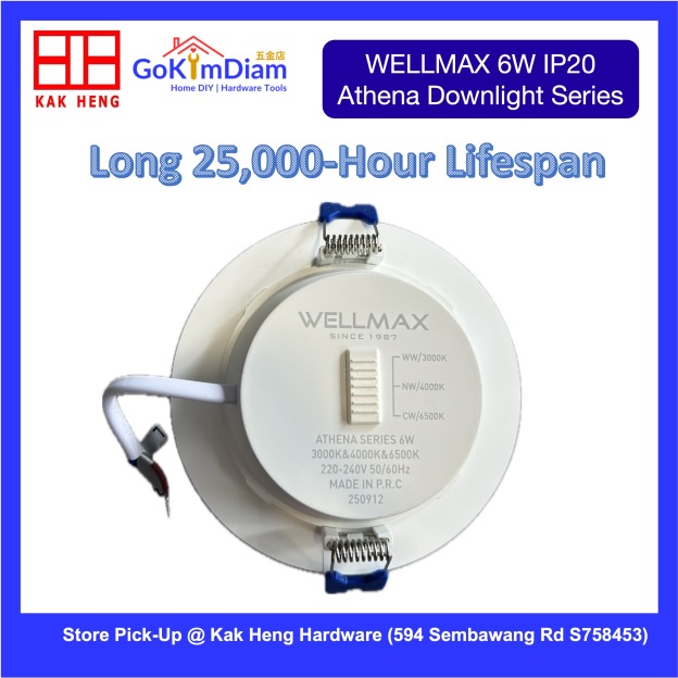 WELLMAX Athena 6W IP20 Recessed LED Downlight - 3 CCT Color Tones 100lm/W Indoor Ceiling Light
