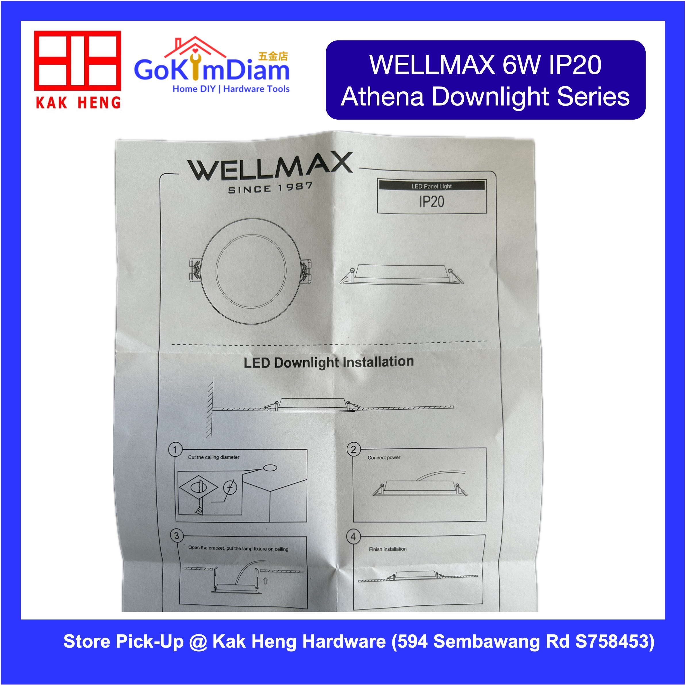 WELLMAX Athena 6W IP20 Recessed LED Downlight - 3 CCT Color Tones 100lm/W Indoor Ceiling Light