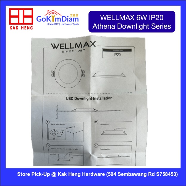 WELLMAX Athena 6W IP20 Recessed LED Downlight - 3 CCT Color Tones 100lm/W Indoor Ceiling Light
