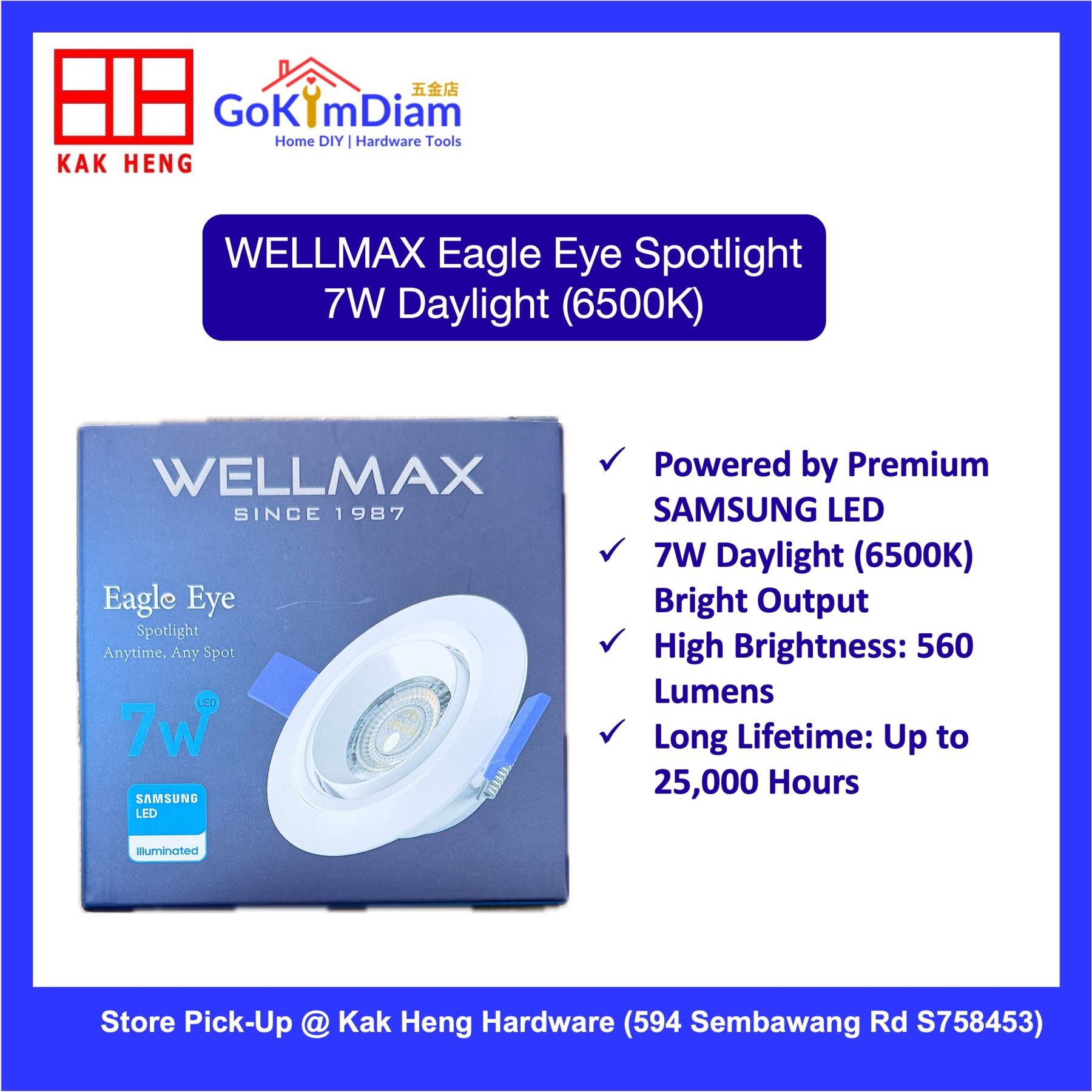 WELLMAX Eagle Eye 7W LED Recessed Spotlight 3000K/6500K