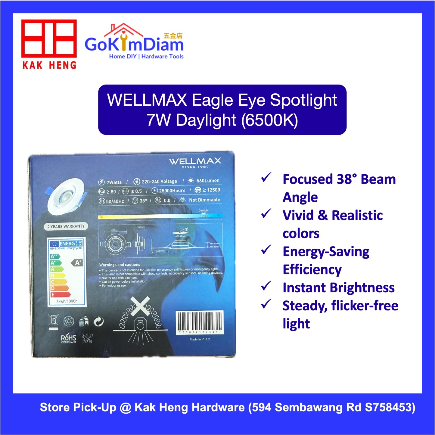 WELLMAX Eagle Eye 7W LED Recessed Spotlight 3000K Warm White/ 6500K Daylight