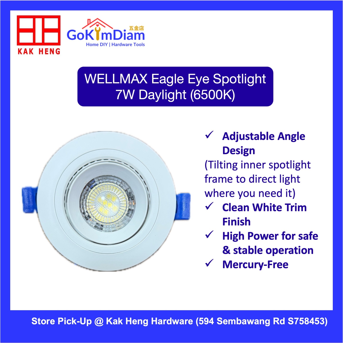 WELLMAX Eagle Eye 7W LED Recessed Spotlight 3000K Warm White/ 6500K Daylight