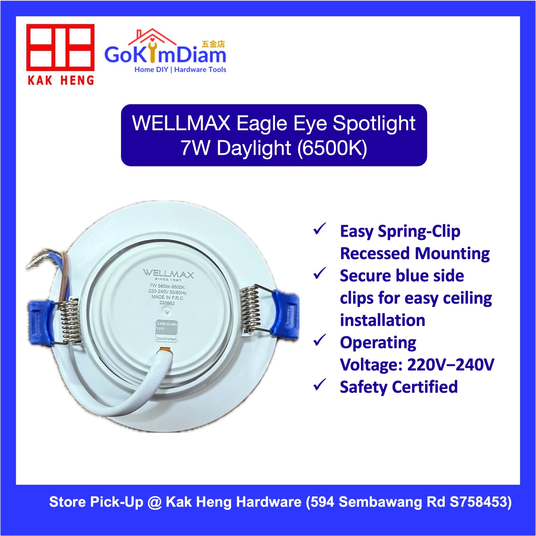 WELLMAX Eagle Eye 7W LED Recessed Spotlight 3000K Warm White/ 6500K Daylight