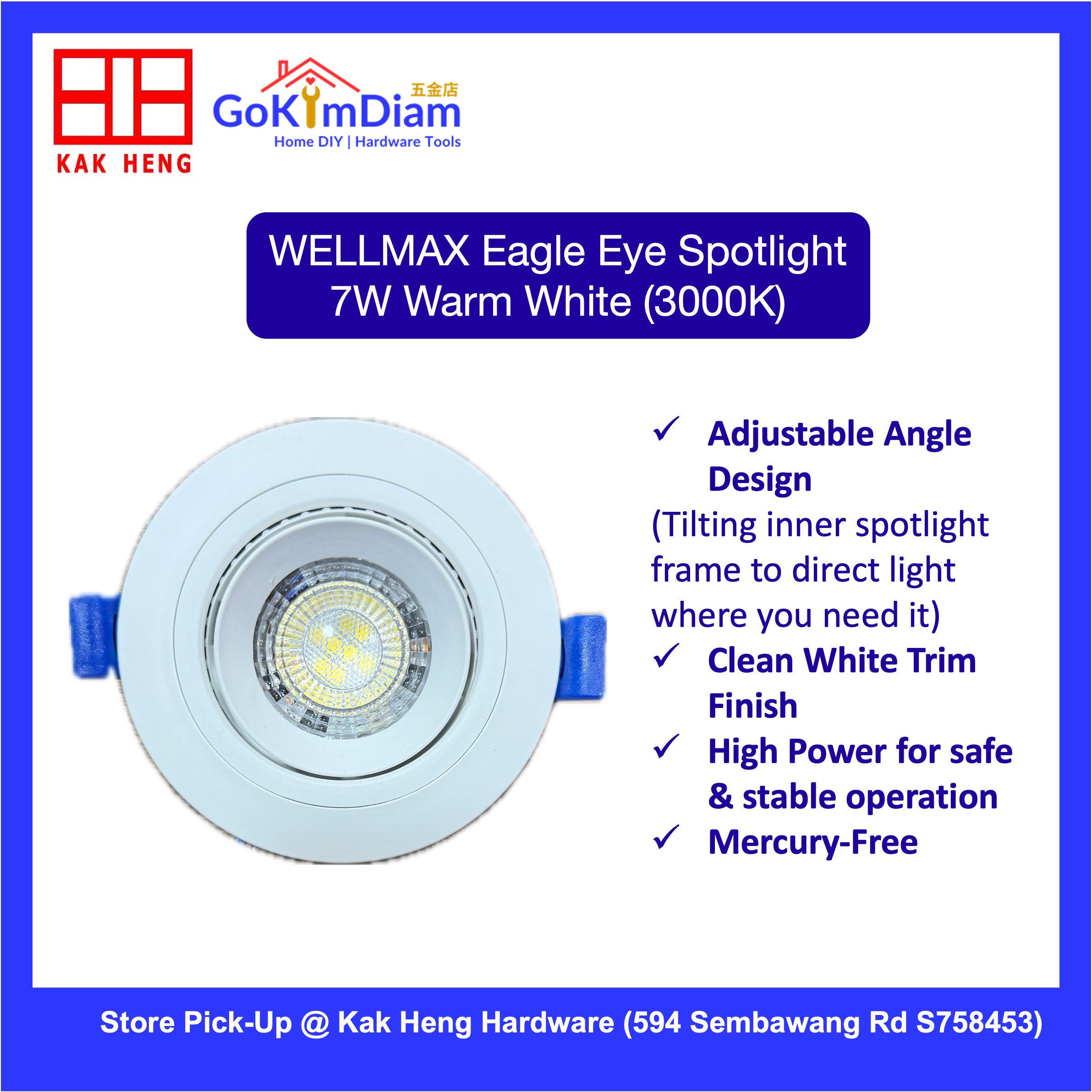 WELLMAX Eagle Eye 7W LED Recessed Spotlight 3000K Warm White/ 6500K Daylight