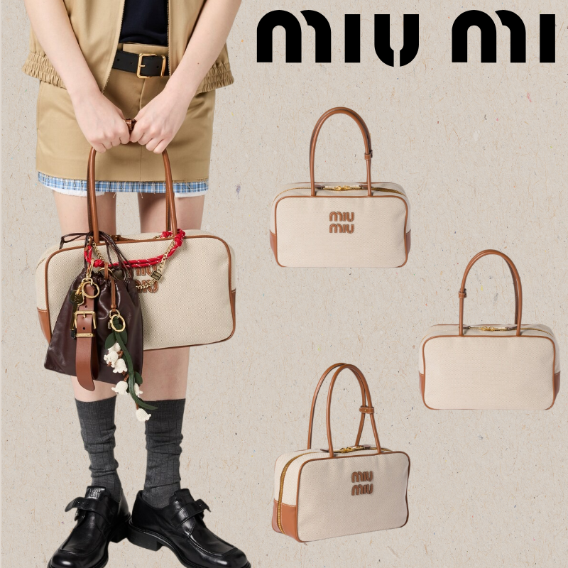 MIUMIUボー キャンバスxレザー バッグ