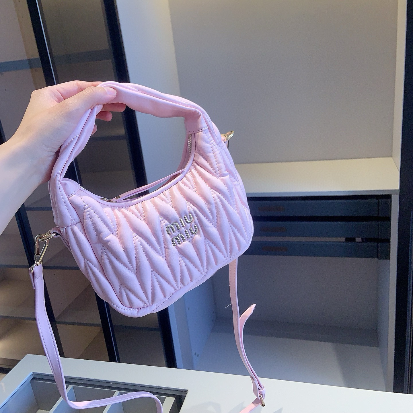 MIUMIU 「ミュウミュ ウのボウリングバッグ、ショルダーバッグ、財布」3点セット