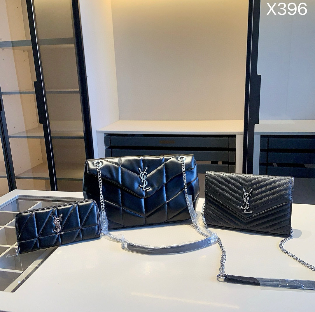 YSL イヴサンローラン ギフトセット 3点 セット　ショルダーバッグ＋財布＋マフラー ブラック