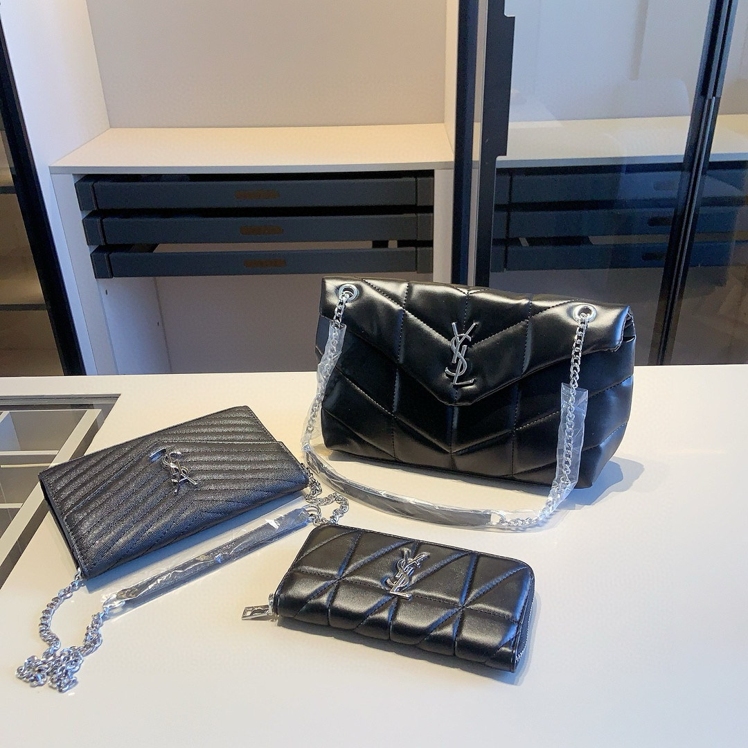 YSL イヴサンローラン ギフトセット 3点 セット　ショルダーバッグ＋財布＋マフラー ブラック