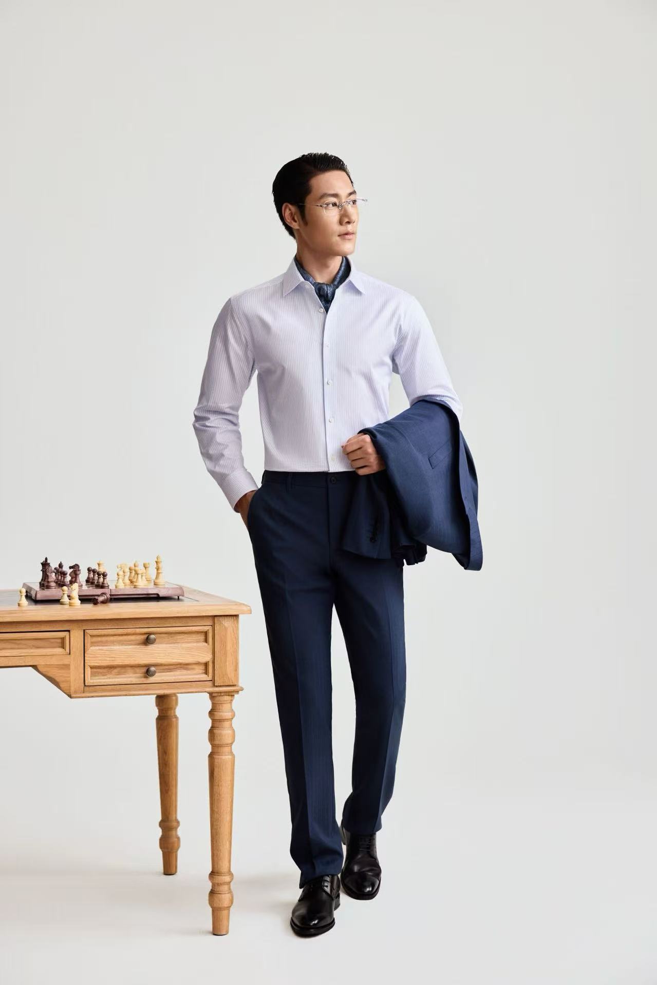 Goldlion Curated Italian Fabric Shirt (Blue Stripe)