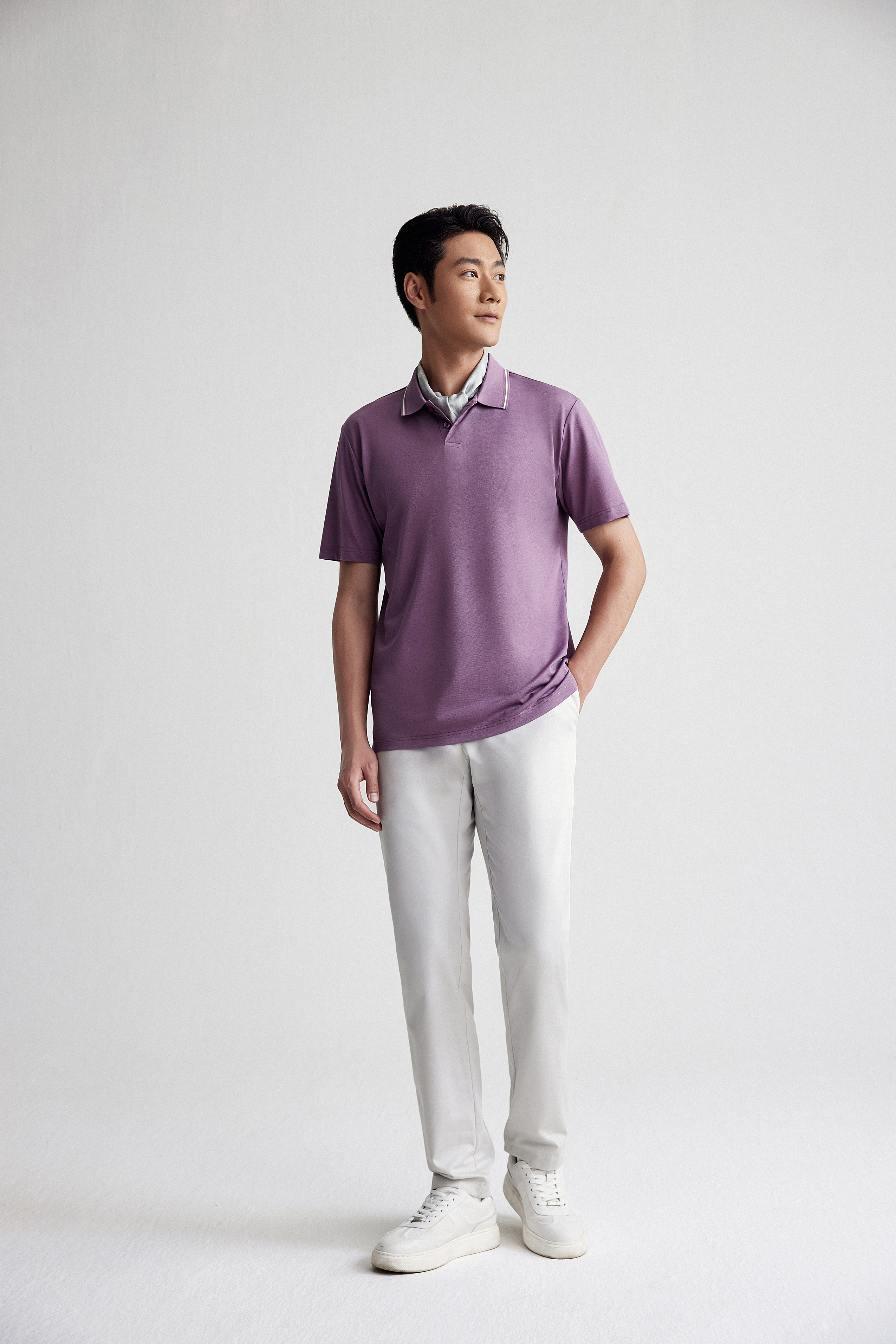 Goldlion Trim Fit Short-Sleeved Mercerized Cotton Polo (Purple)