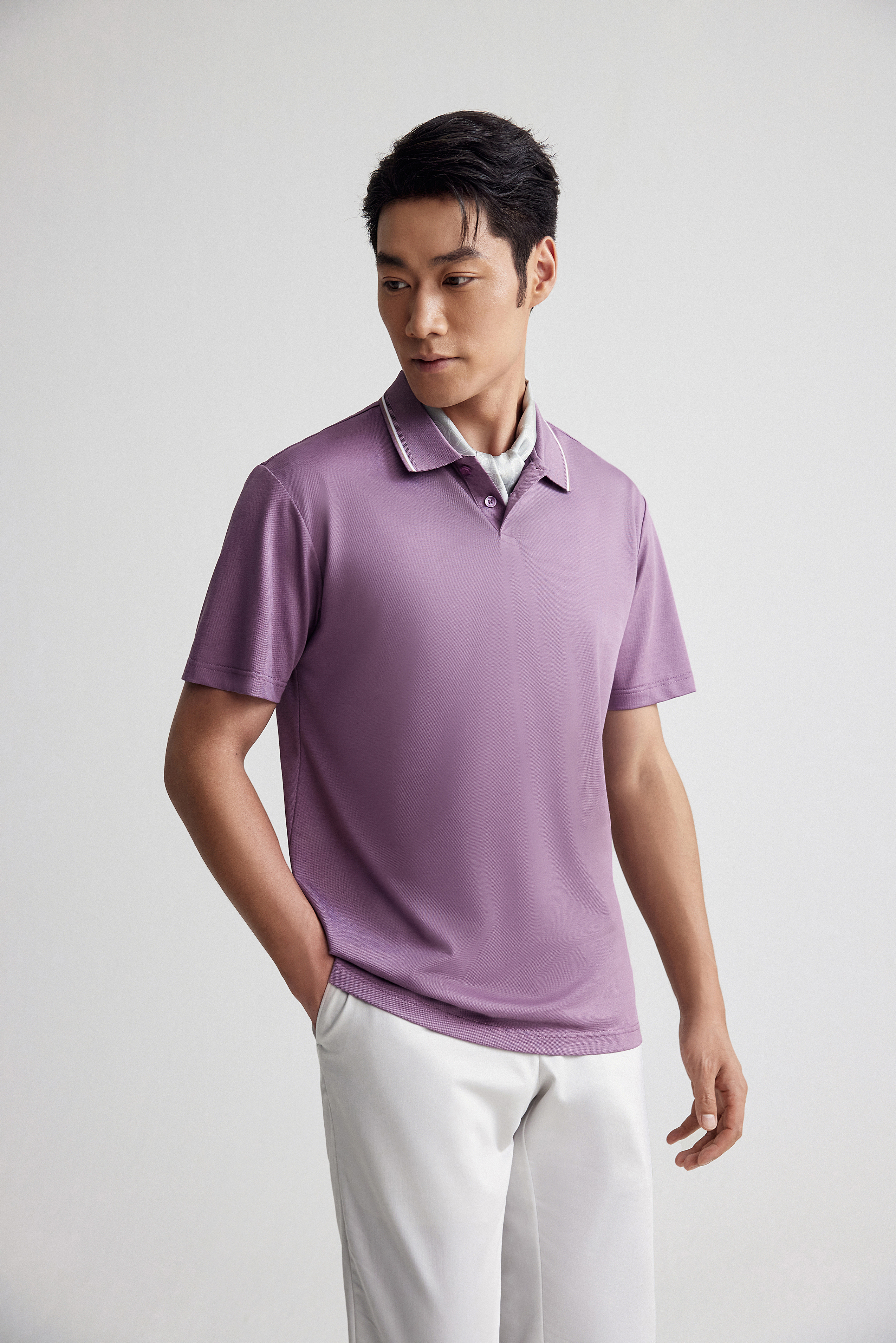 Goldlion Trim Fit Short-Sleeved Mercerized Cotton Polo (Purple)