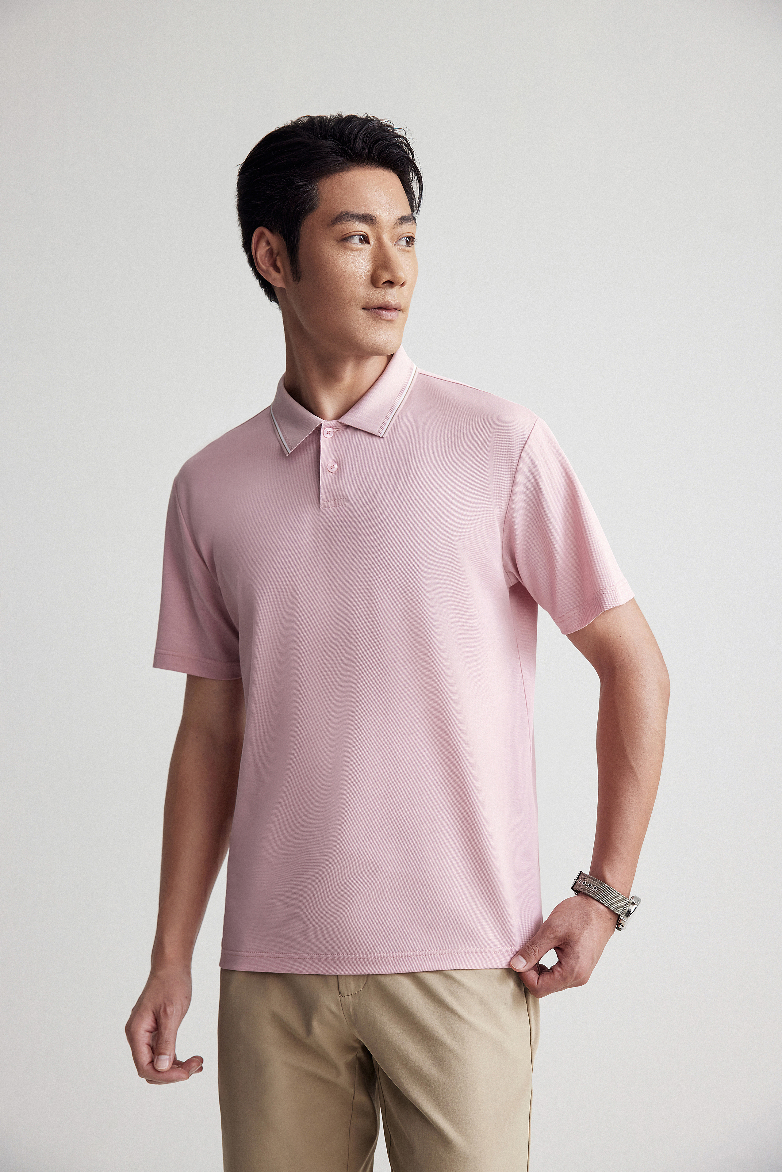 Goldlion Trim Fit Short-Sleeved Mercerized Cotton Polo (Pink)