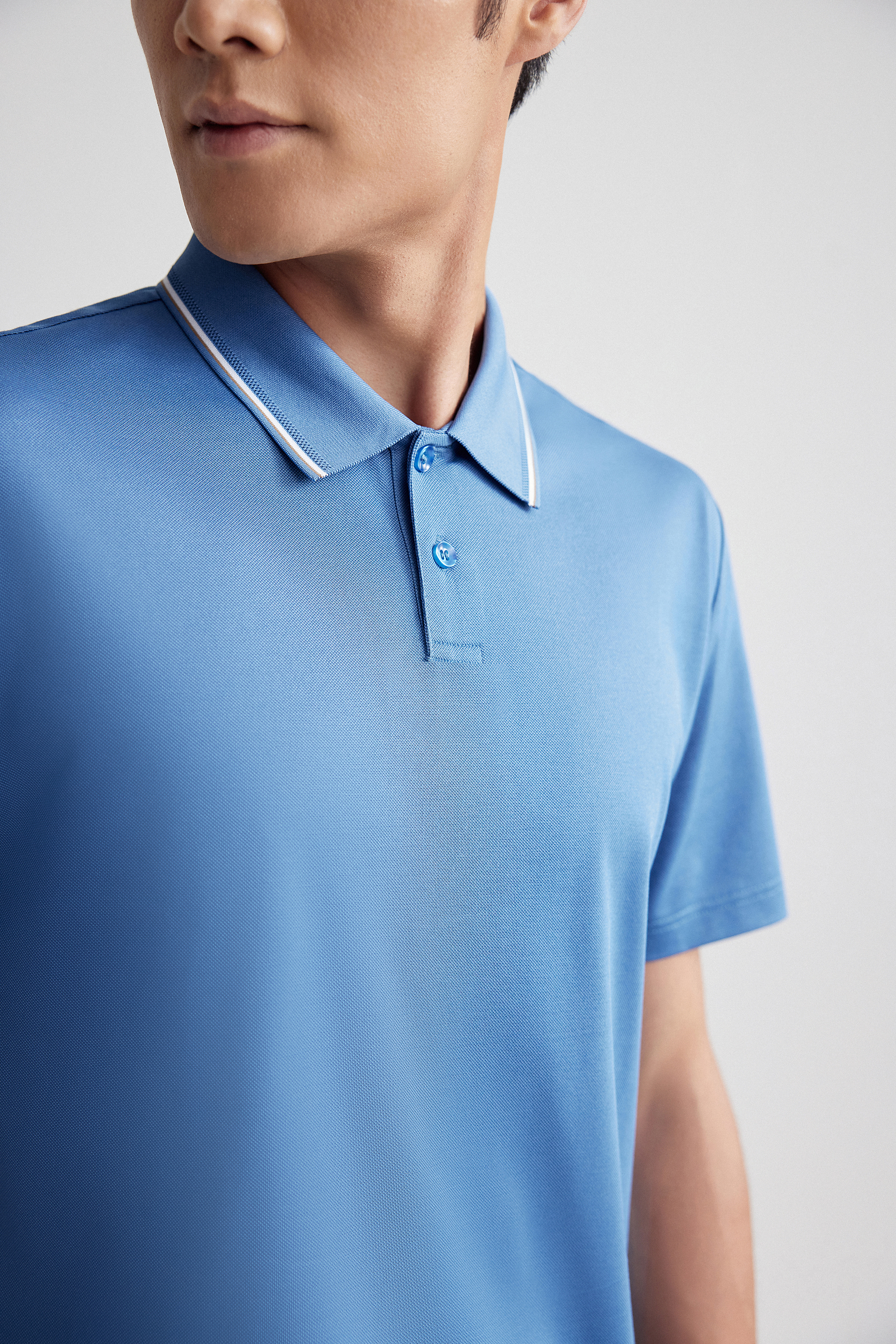 Goldlion Trim Fit Short-Sleeved Mercerized Cotton Polo (Blue)