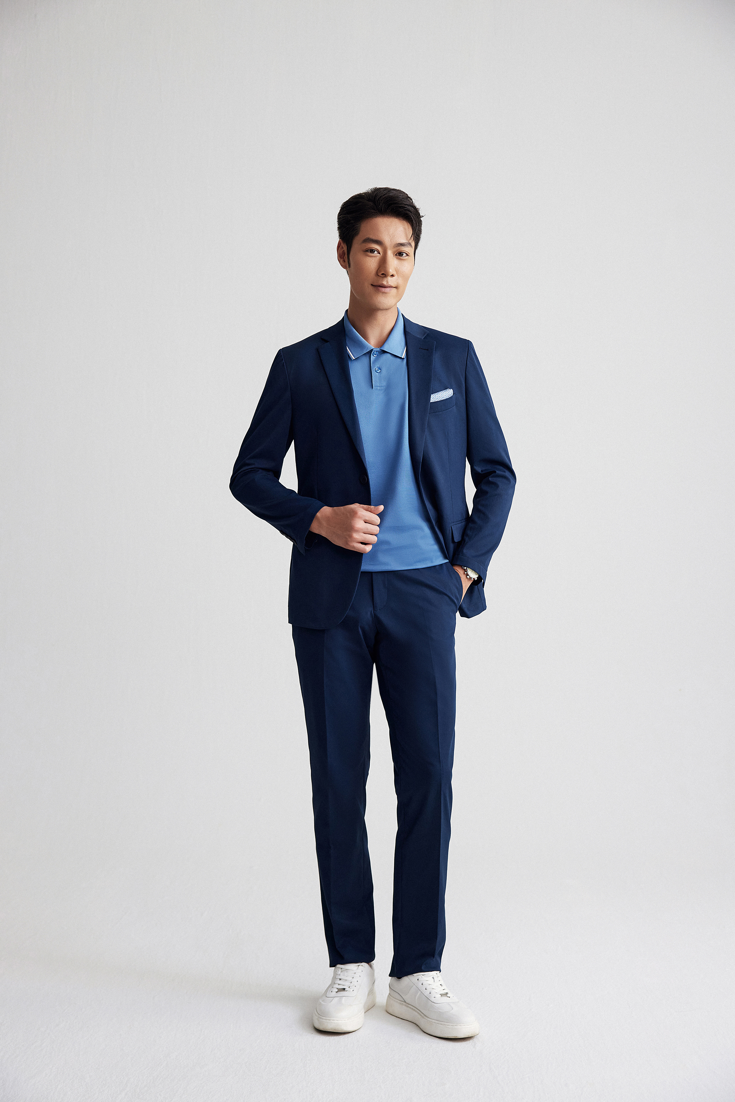 Goldlion Trim Fit Short-Sleeved Mercerized Cotton Polo (Blue)