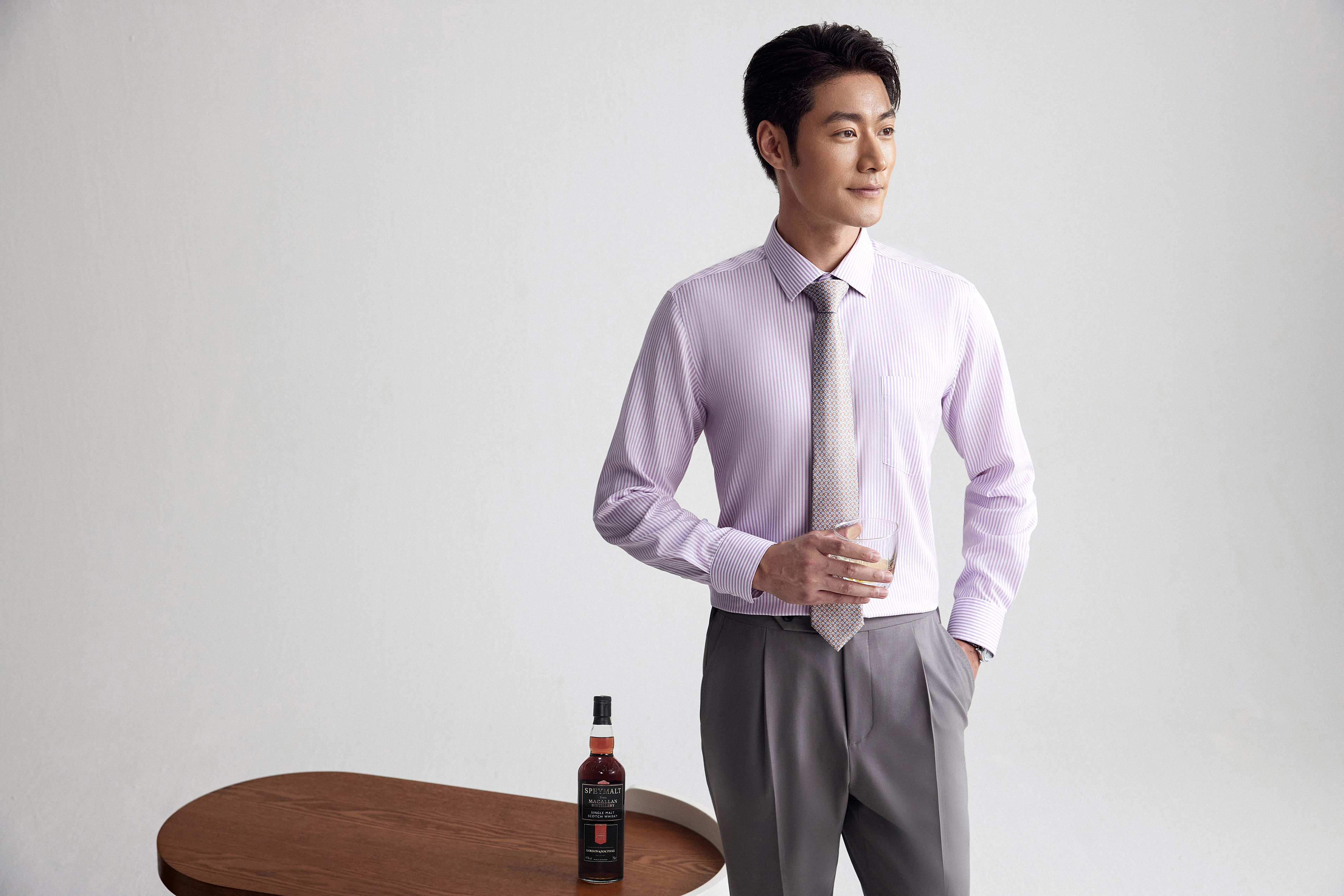 Goldlion Business Regular Fit 3D Silk Wrinkle Free Long-Sleeved Shirt (Purple/White)