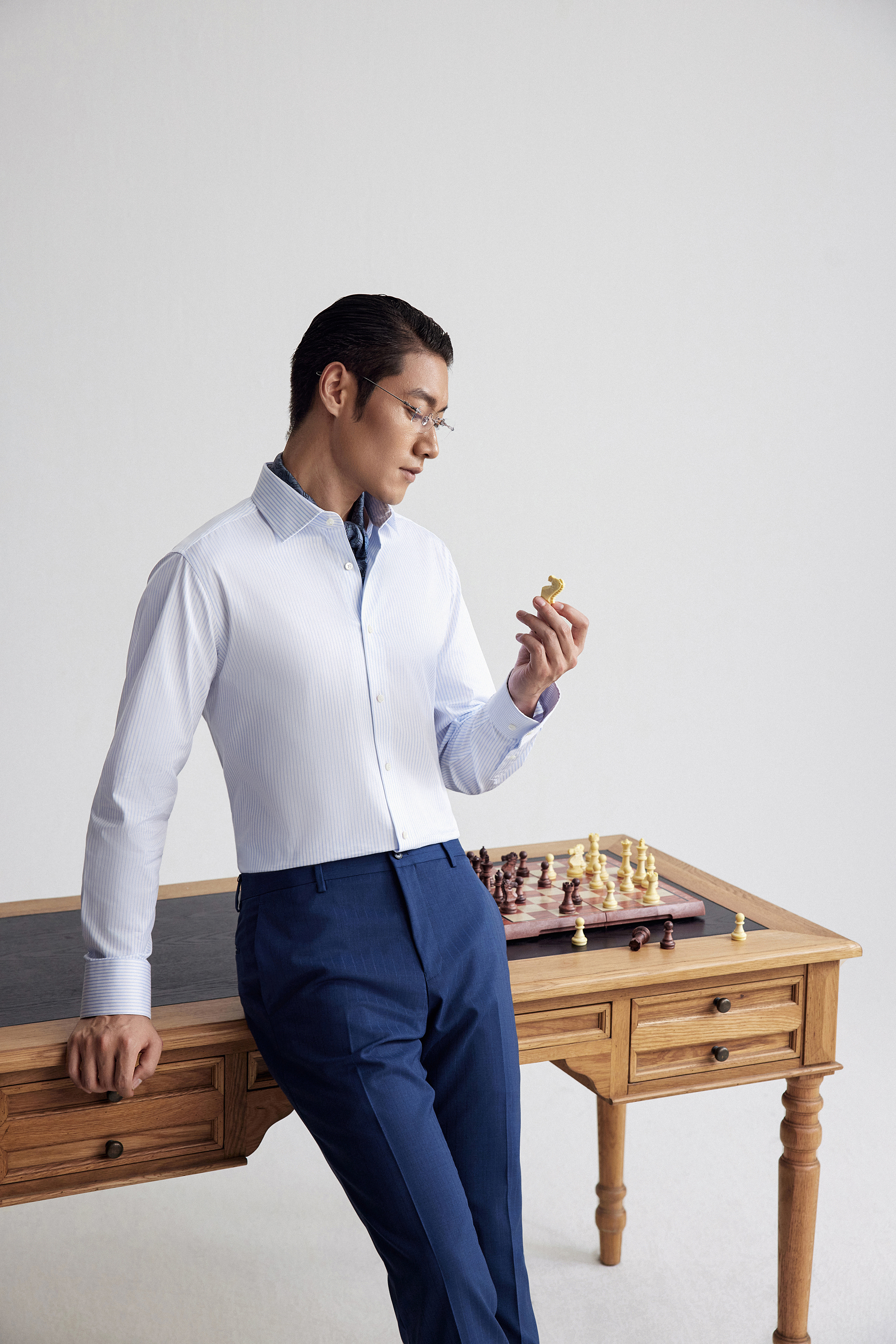 Goldlion Curated Italian Fabric Shirt (Blue Strip)