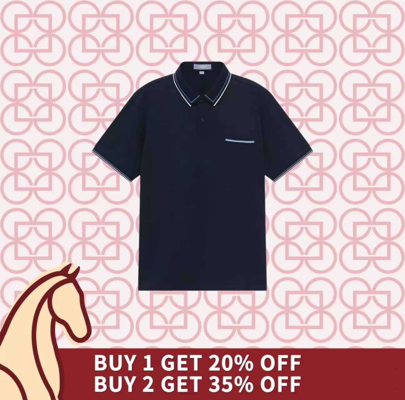 Goldlion Trim Fit Short-Sleeved Mercerized Cotton Silk Polo (Navy)