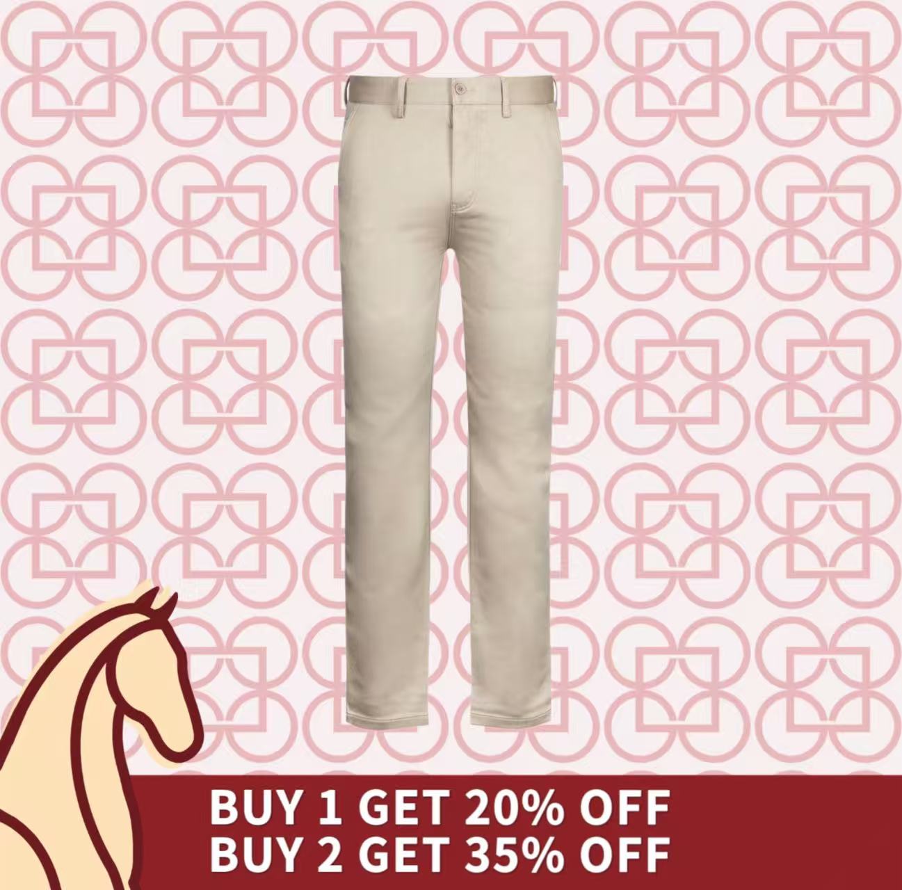 Goldlion Cotton Spandex Trim Fit Casual Pants (Cream)