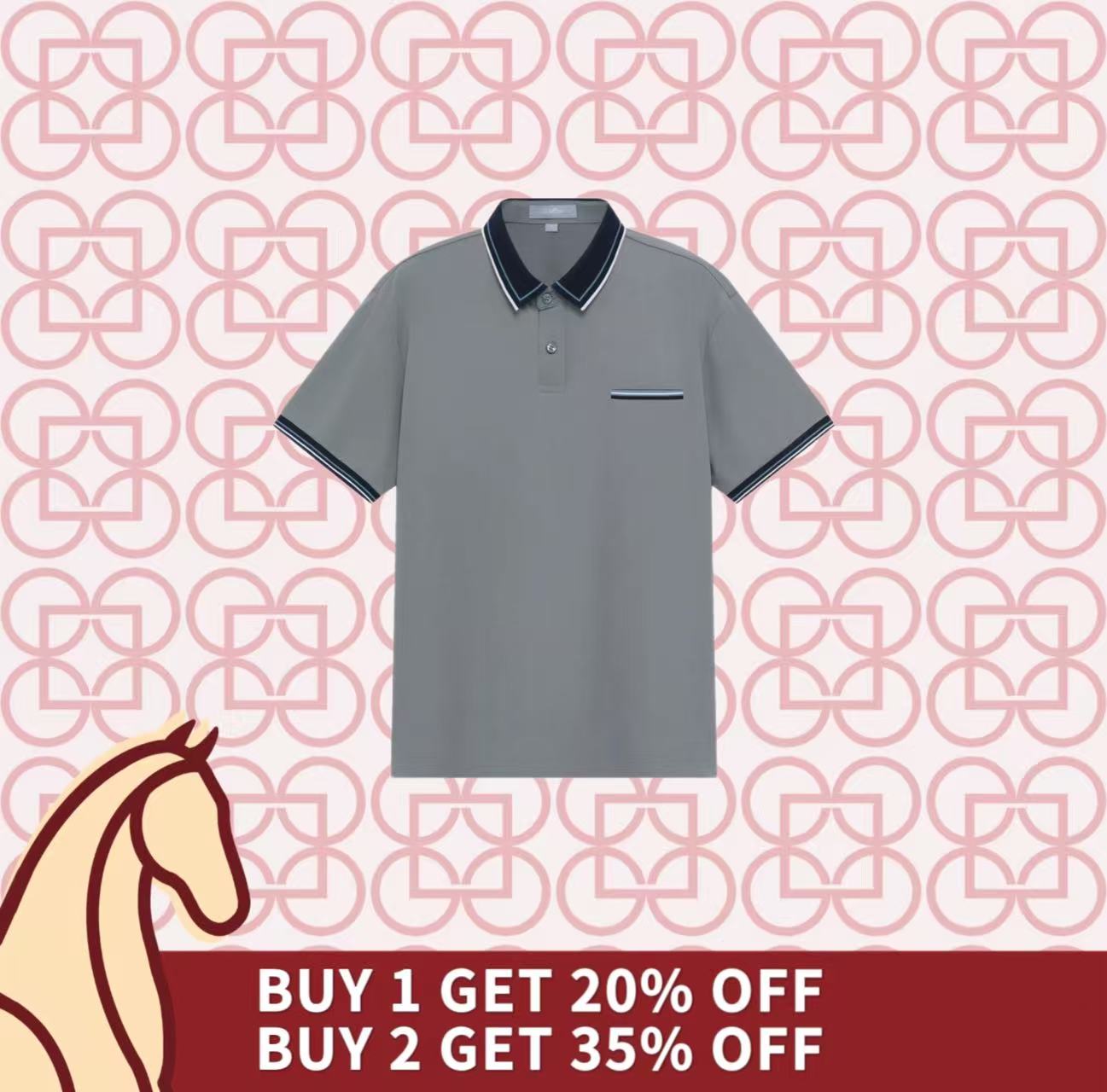Goldlion Trim Fit Short-Sleeved Mercerized Cotton Silk Polo (Grey)