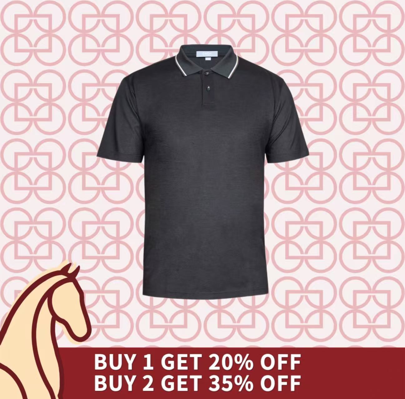 Goldlion Trim Fit Short-Sleeved Mercerized Cotton Polo (Black)