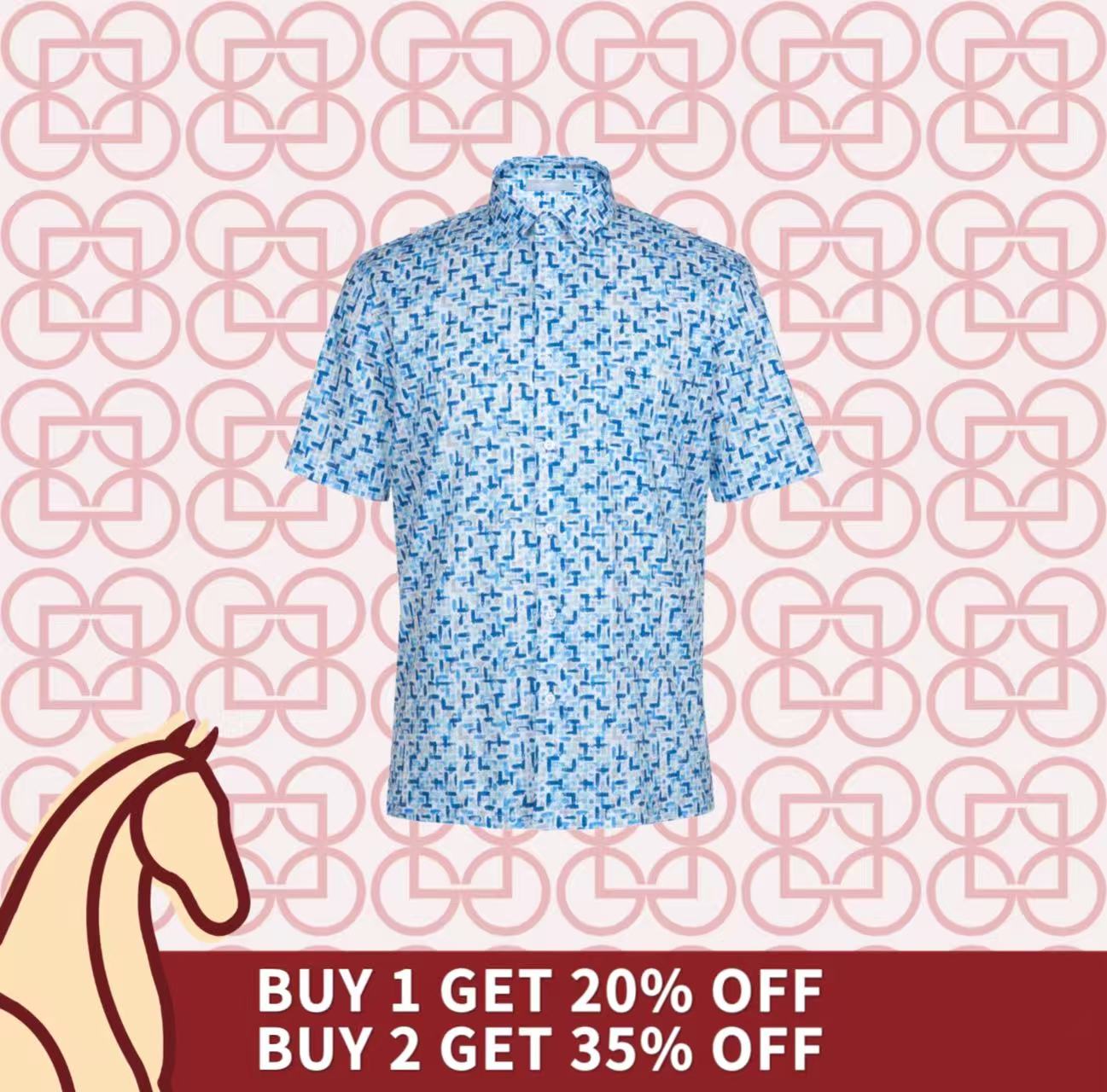 Goldlion Casual Regular Fit Cotton Blend Short-Sleeved Shirt (Blue)