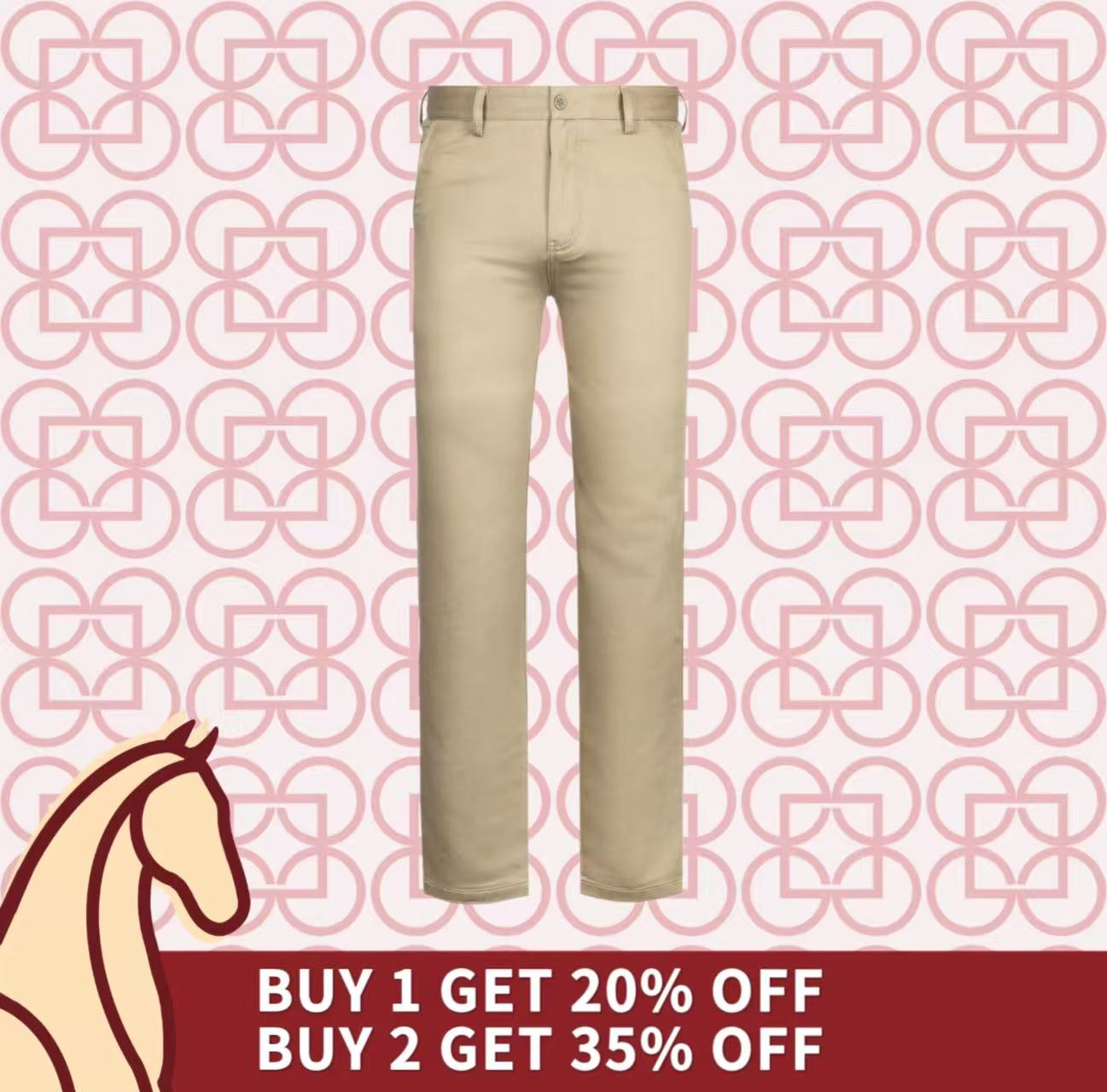Goldlion Cotton Spandex Trim Fit Casual Pants (Beige)