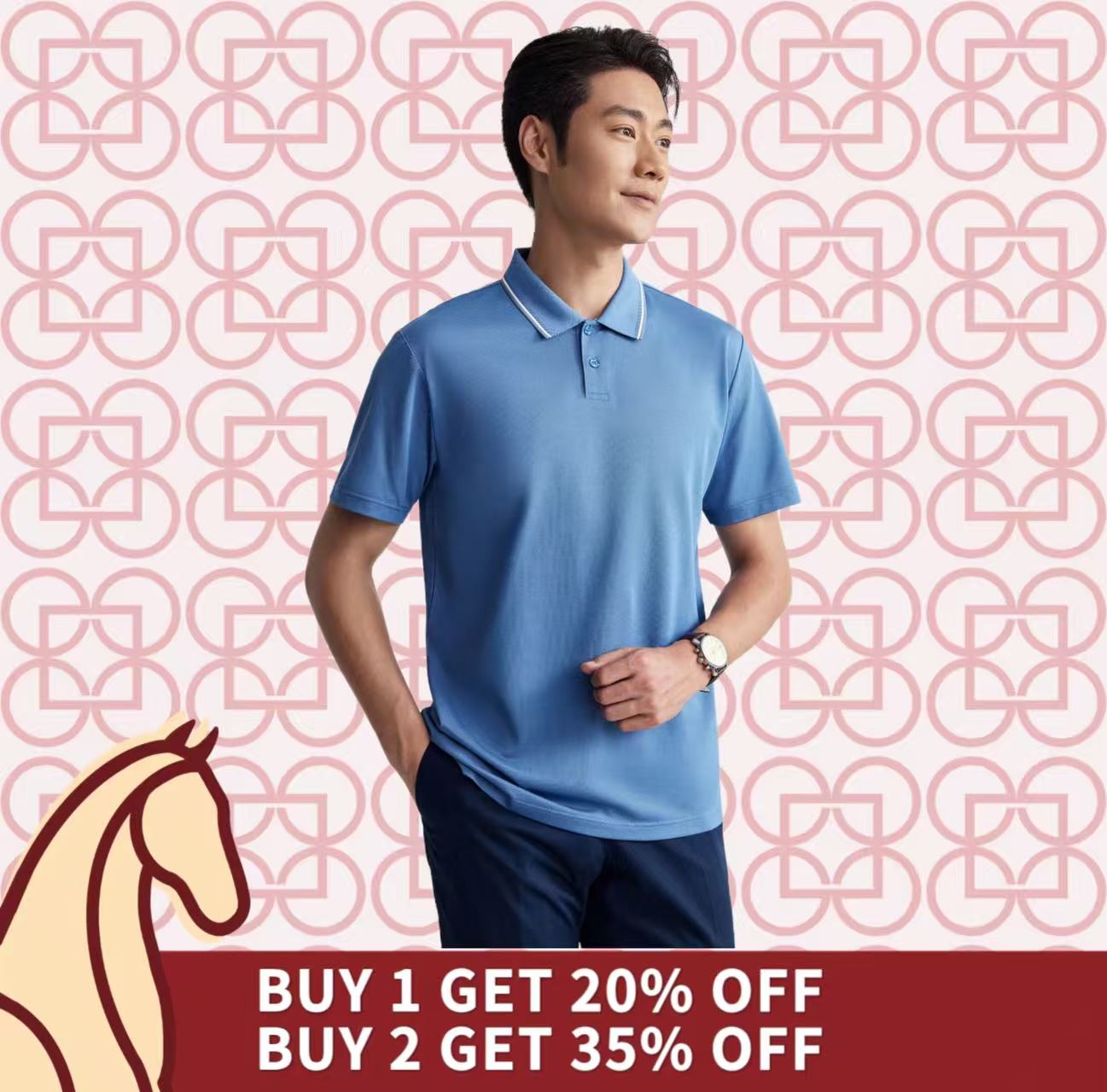 Goldlion Trim Fit Short-Sleeved Mercerized Cotton Polo (Blue)