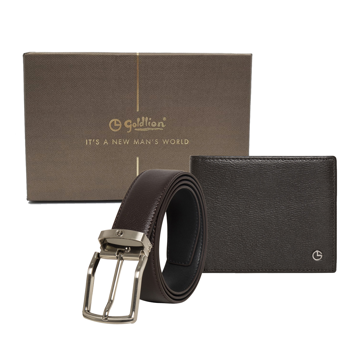[Online Exclusive] Goldlion Genuine Leather 6 Cards Slot Wallet & Pin Belt Gift Set