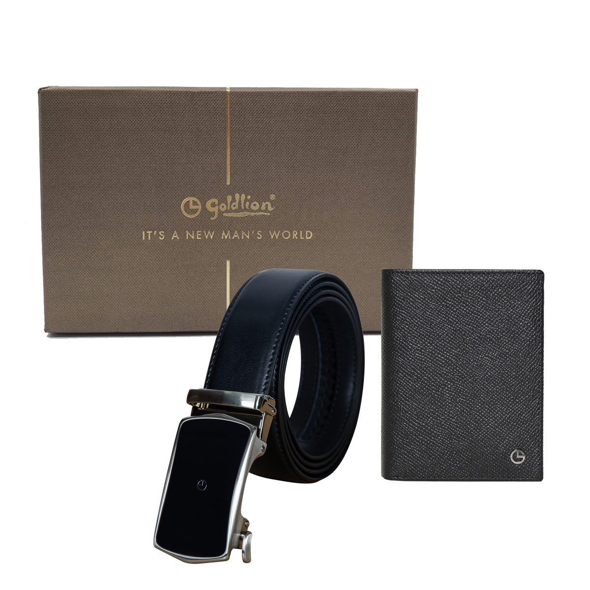 [Online Exclusive] Goldlion Genuine Leather Card Holder & Auto Lock Belt Gift Set