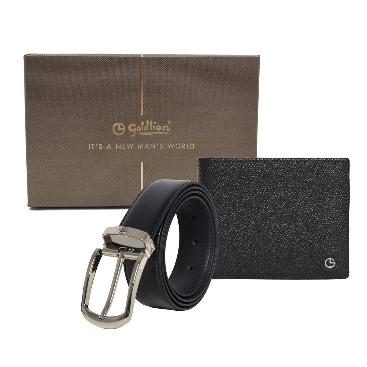 [Online Exclusive] Goldlion Genuine Leather 3 Cards Slot Wallet & Pin Belt Gift Set