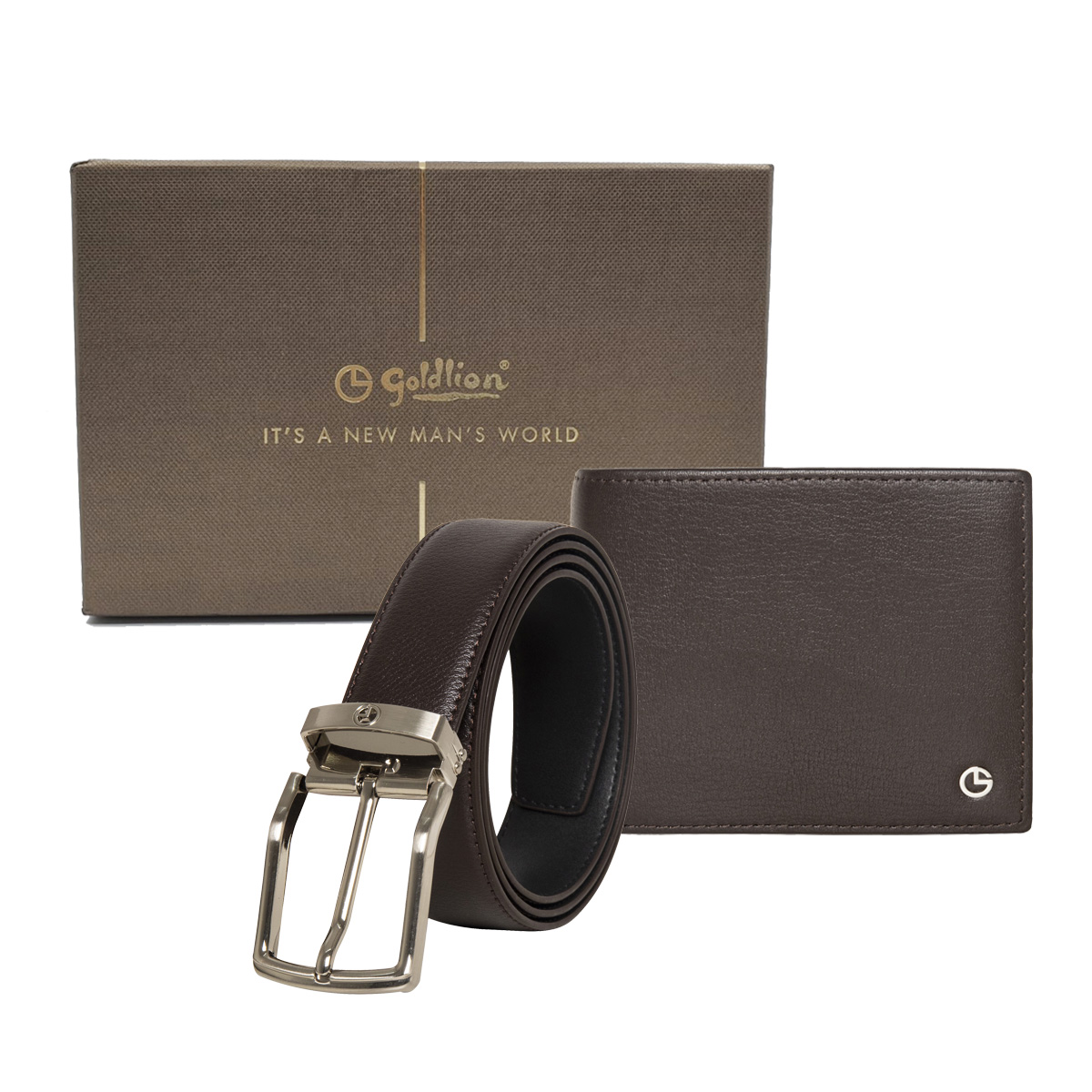 [Online Exclusive] Goldlion Genuine Leather 9 Cards Slot Wallet & Pin Belt Gift Set
