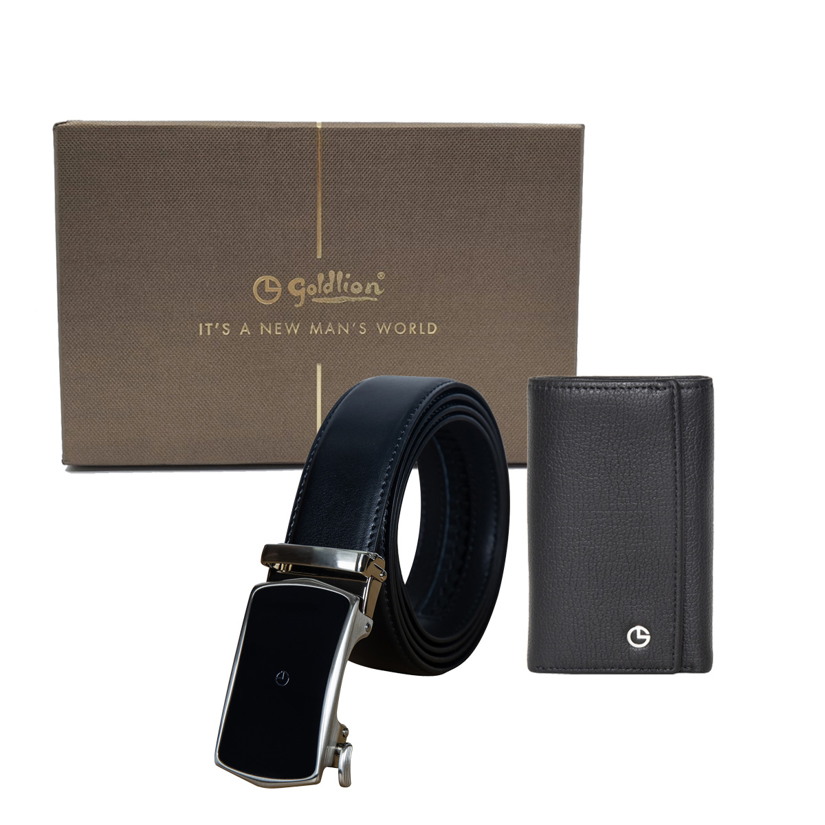 [Online Exclusive] Goldlion Genuine Leather Key Pouch & Auto Lock Belt Gift Set