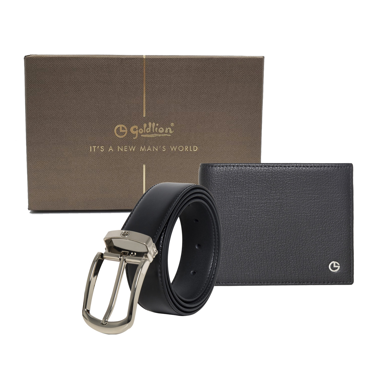 [Online Exclusive] Goldlion Genuine Leather 12 Cards Slot Wallet & Pin Belt Gift Set