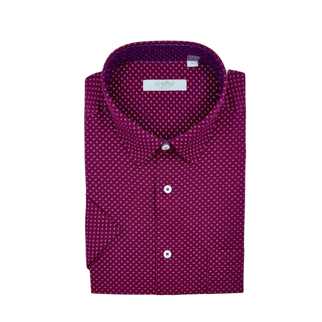Goldlion Casual Regular Fit Short-Sleeve Shirt - Dark Maroon