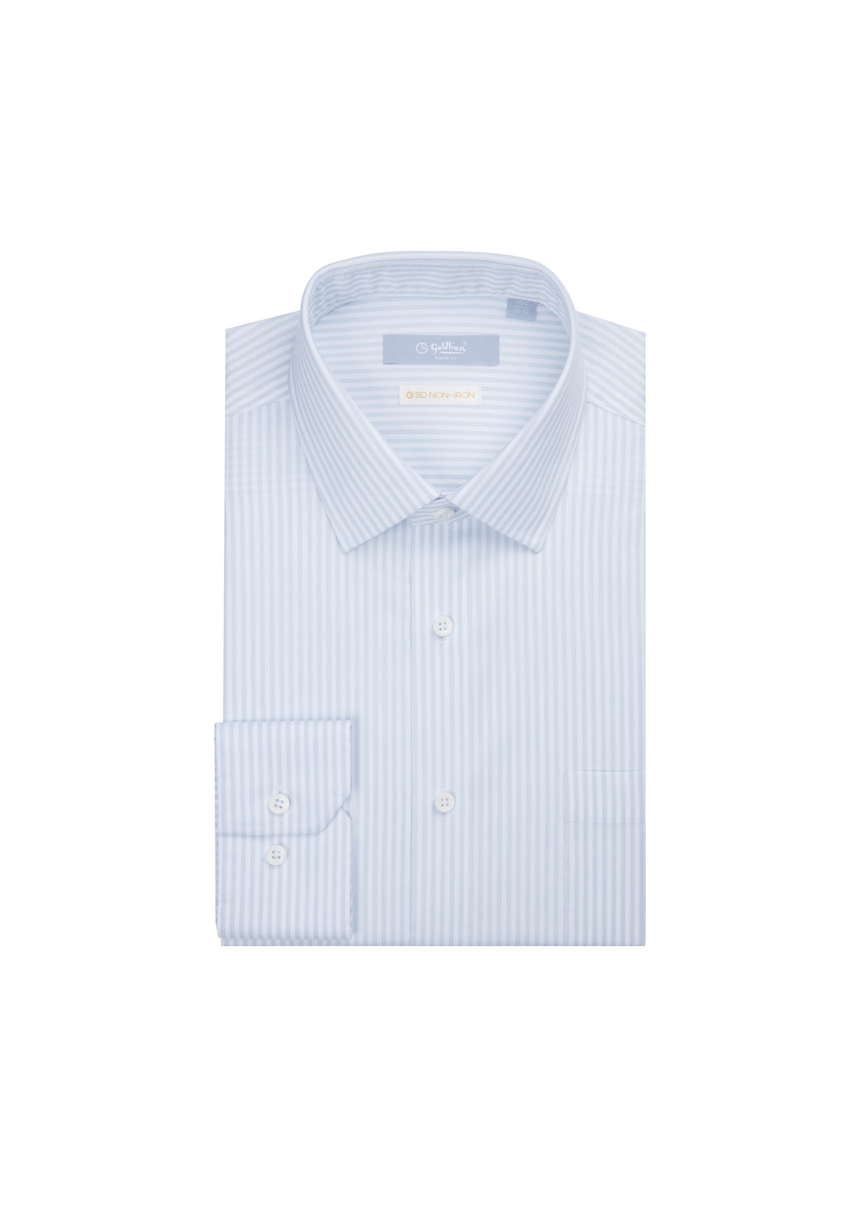 Goldlion Business Regular Fit 3D Silk Wrinkle Free Long-Sleeved Shirt (Blue/White)