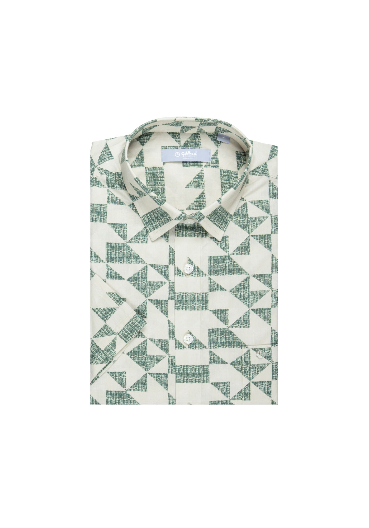Goldlion Casual Regular Fit Geometric Print Cotton Short-Sleeved Shirt (Green)