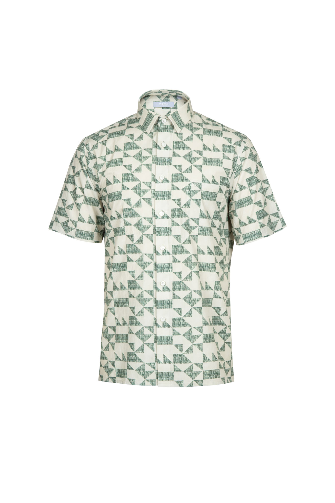 Goldlion Casual Regular Fit Geometric Print Cotton Short-Sleeved Shirt (Green)