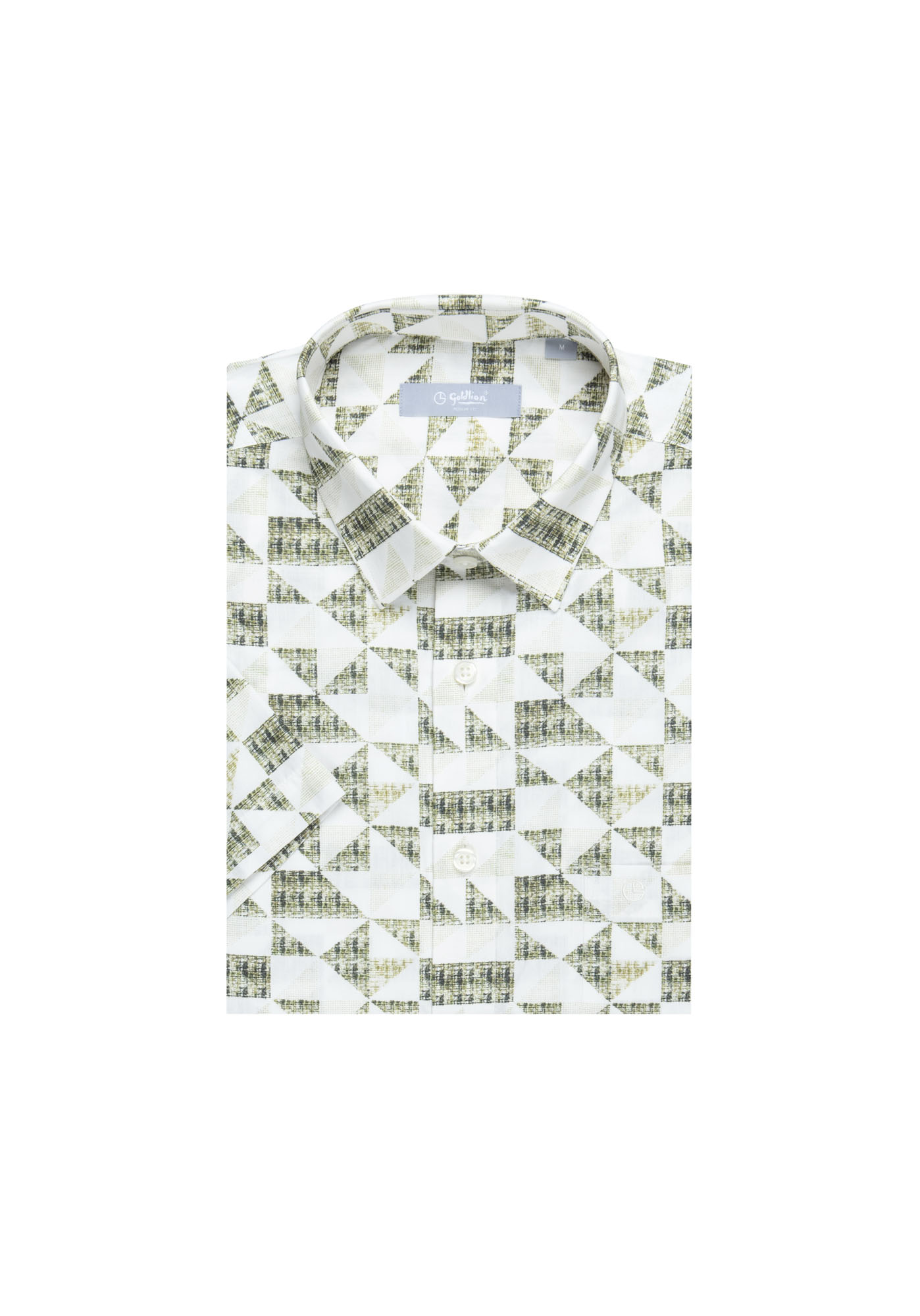 Goldlion Casual Regular Fit Geometric Print Cotton Short-Sleeved Shirt (Khaki)