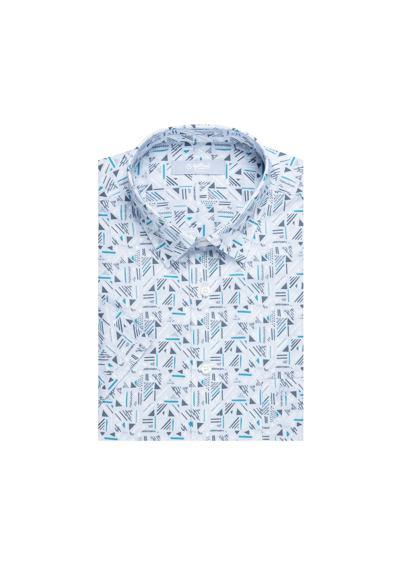 Goldlion Casual Regular Fit Pattern Print Cotton Short-Sleeved Shirt (Blue)