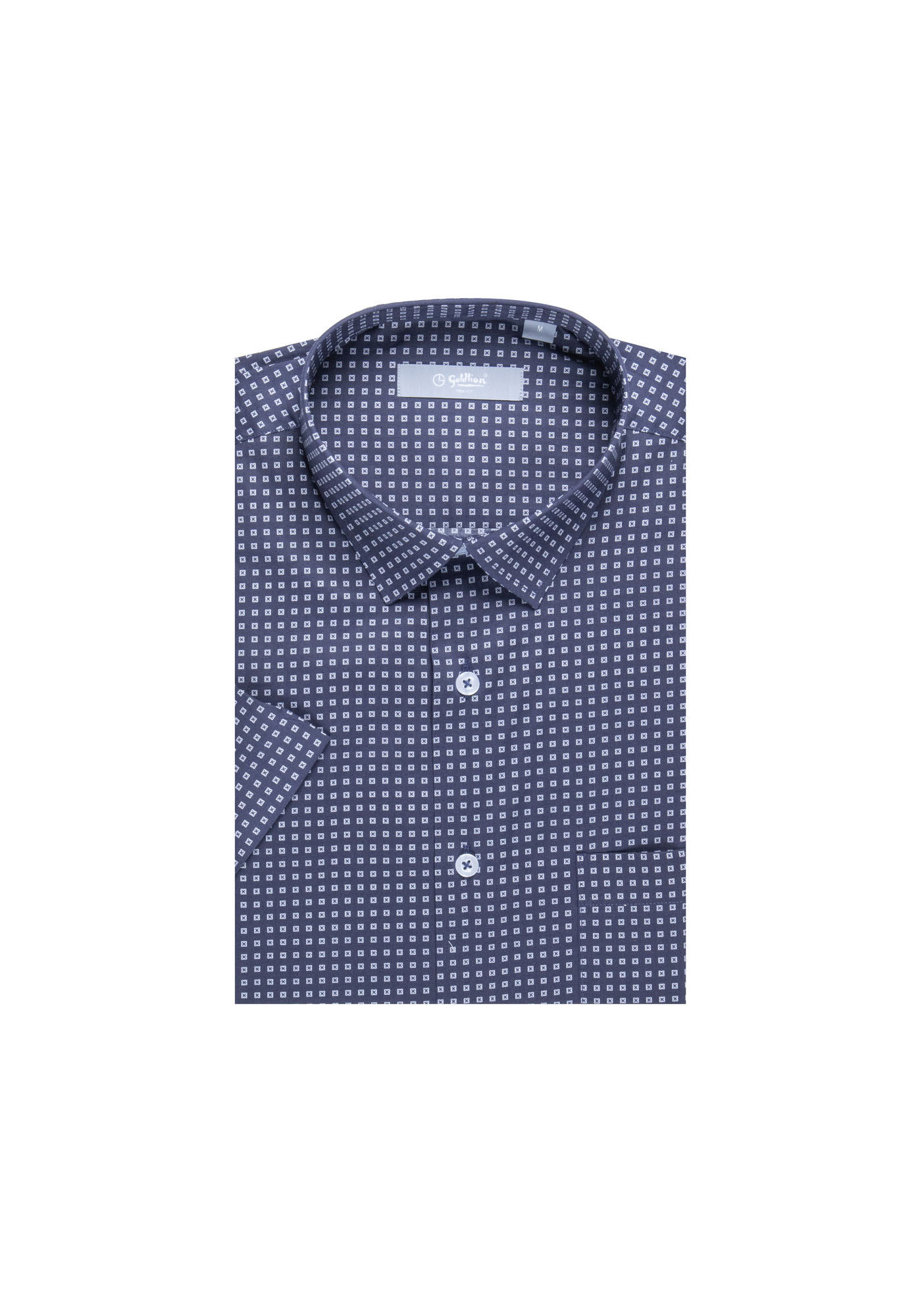 Goldlion Casual Trim Fit Cotton Blend Short-Sleeved Shirt (Indigo)