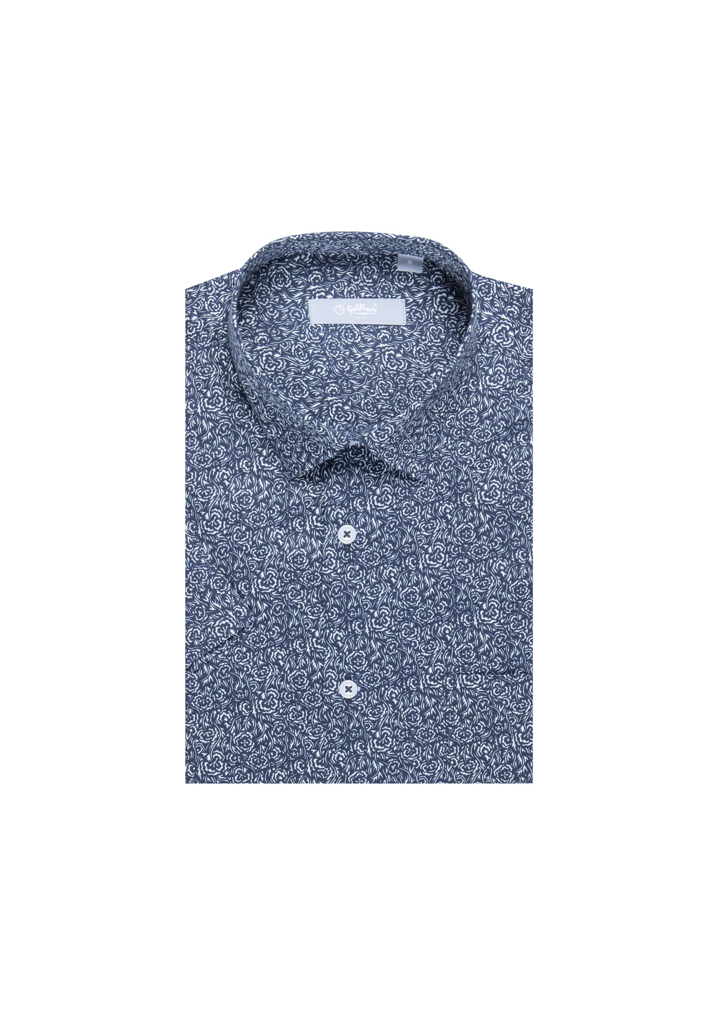 Goldlion Casual Trim Fit Cotton Blend Short-Sleeved Shirt (Navy)